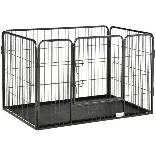 Metal Dog Kennel with Door and Bottom Tray, 109x74x71cm, Grey