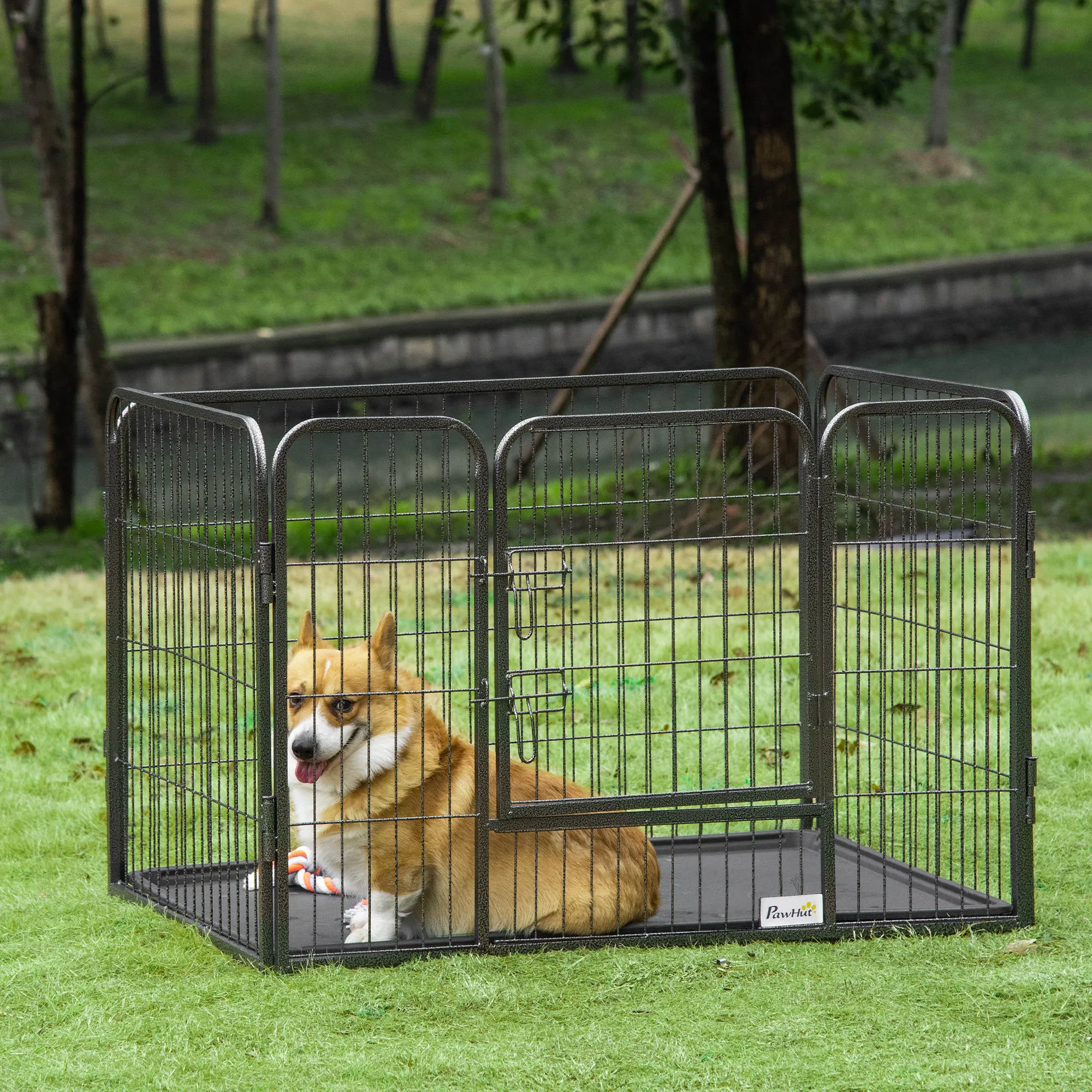 Metal Dog Kennel with Door and Bottom Tray, 109x74x71cm, Grey - Image 2