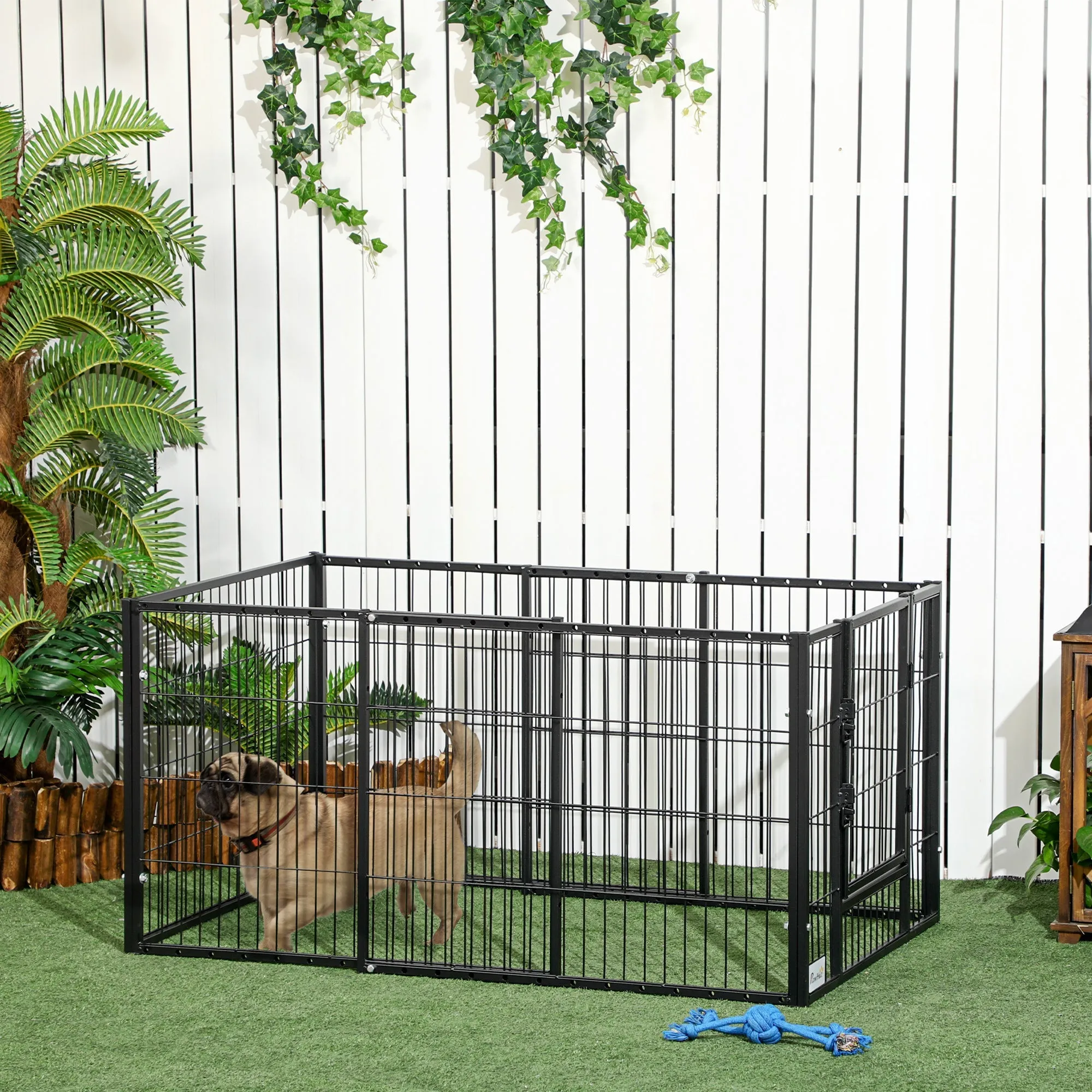 Small Dog Playpen with 6 Panels for Indoor and Outdoor Use, 82.5-150x79x61cm Metal - Image 2