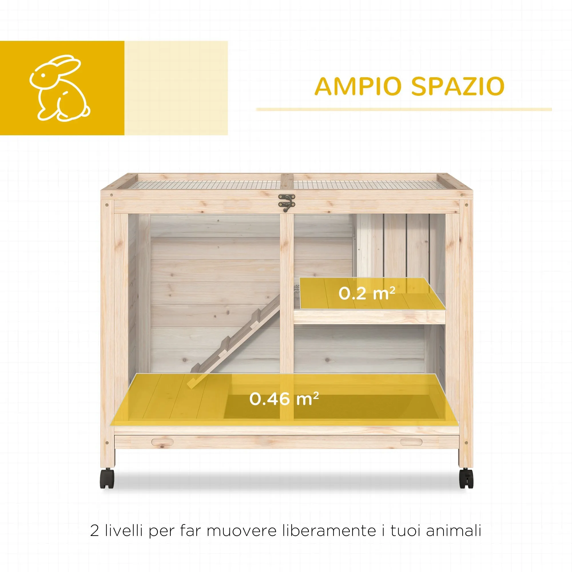 Wooden Rabbit Hutch with 2-Story House, Ramp and Pull-Out Tray, 91.5x53. 3x73cm - Image 3