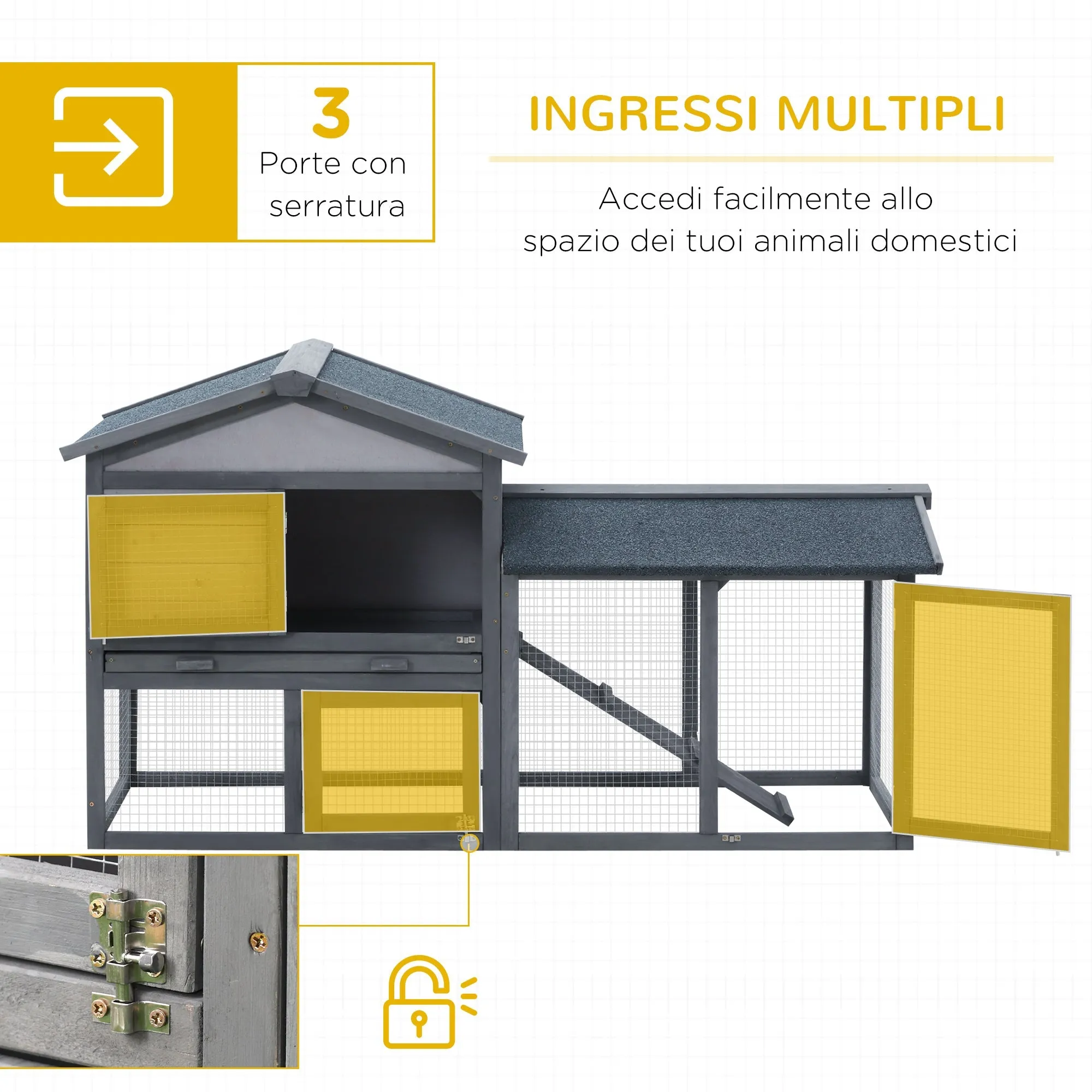 Outdoor Wooden Rabbit Hutch with House, Open Enclosed Space and Roof 147x54x84cm - Image 3