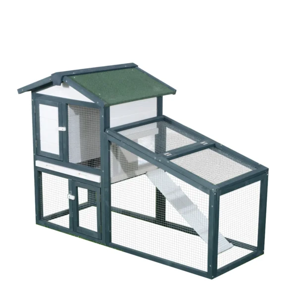 Wooden Rabbit and Pet Cage 2 Tier Fir Double Door 140x65x100cm Green and White