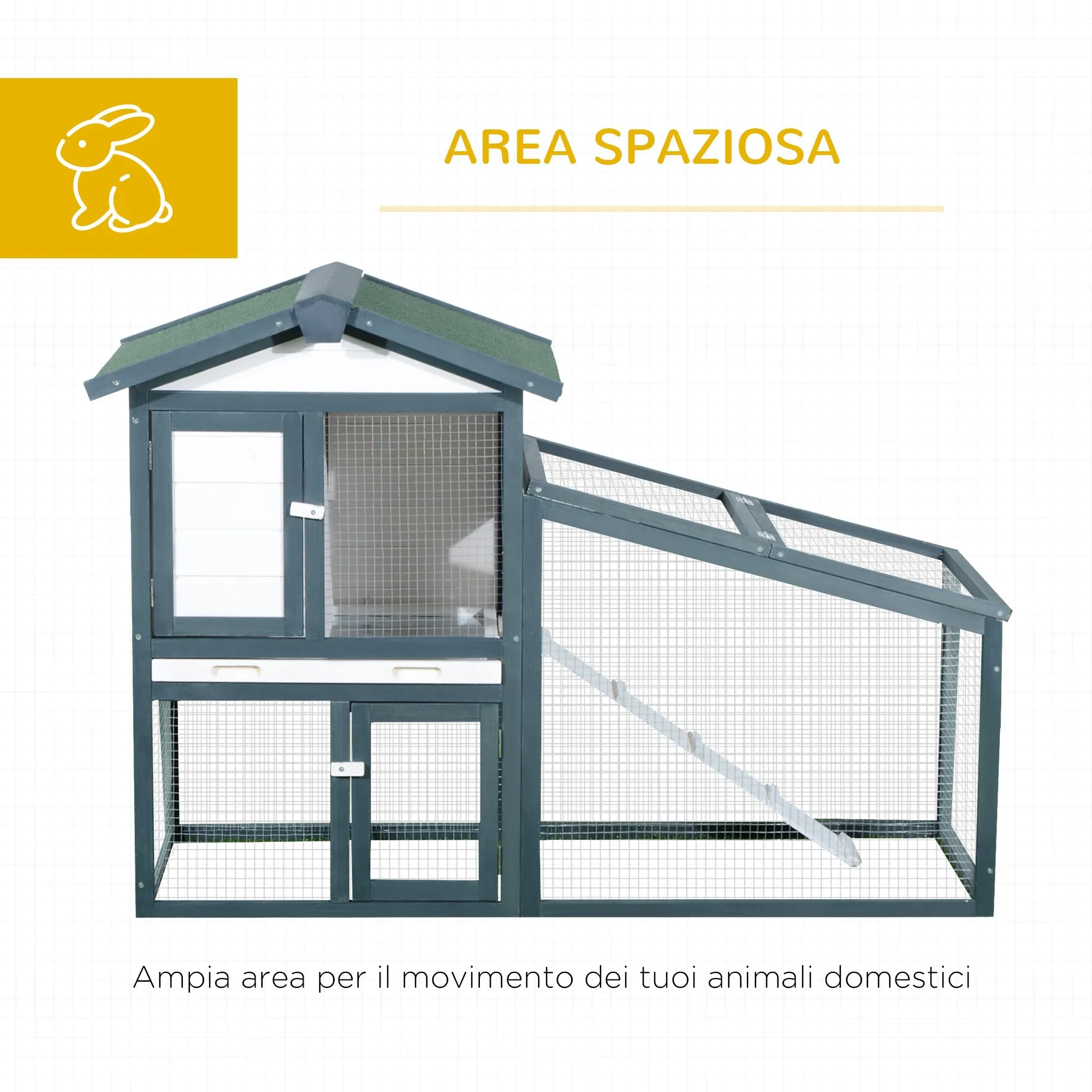 Wooden Rabbit and Pet Cage 2 Tier Fir Double Door 140x65x100cm Green and White - Image 3