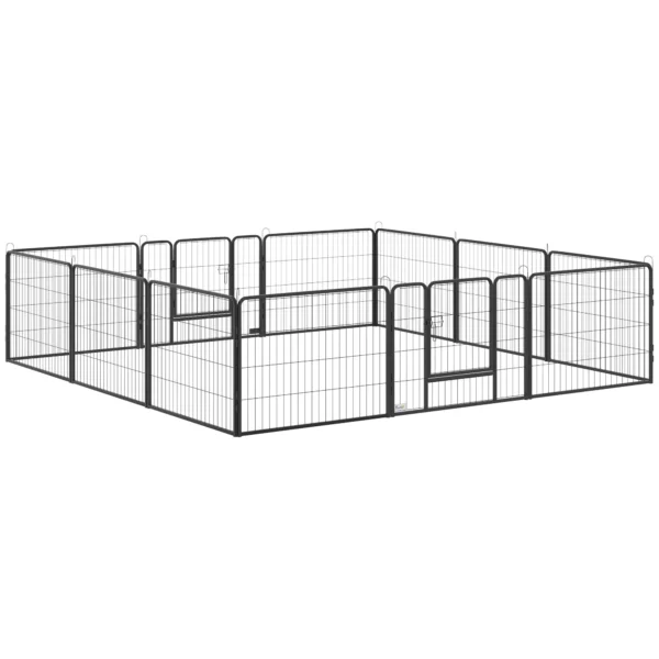 Dog and Puppy Playpen with 12 Modular Panels and 2 Entrances, 80x1.5x60cm