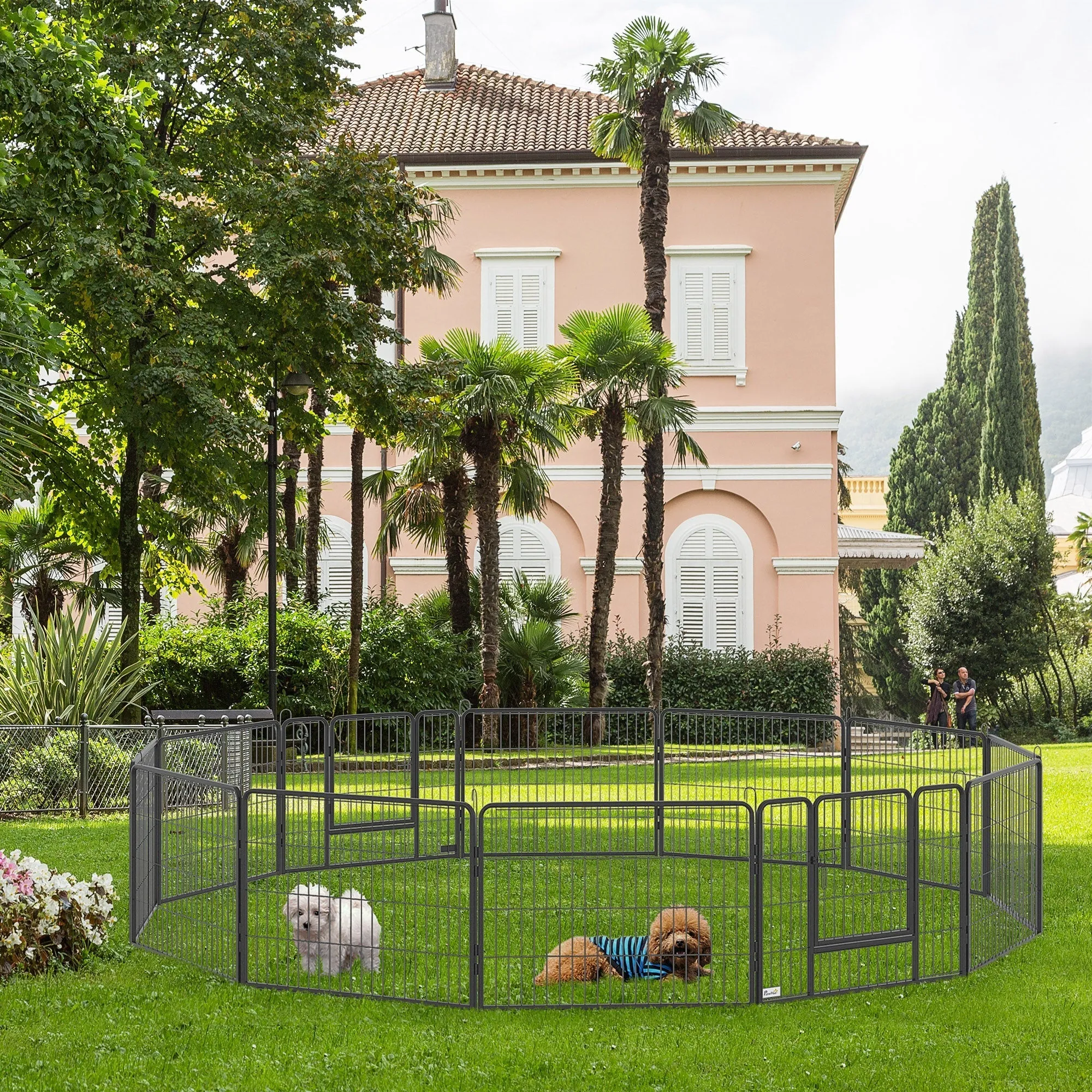 Dog and Puppy Playpen with 12 Modular Panels and 2 Entrances, 80x1.5x60cm - Image 2
