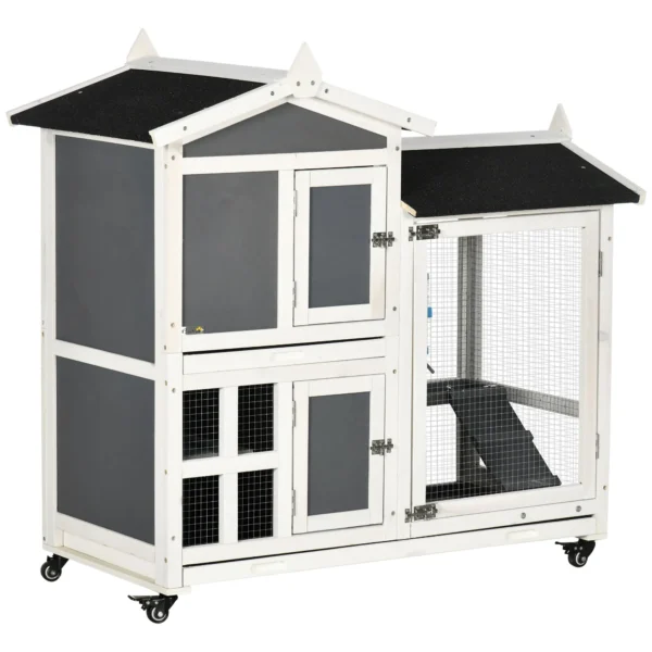 Outdoor Rabbit Hutch for 2 Wooden Rabbits with Removable Tray and Running Area, 110x60x104 cm