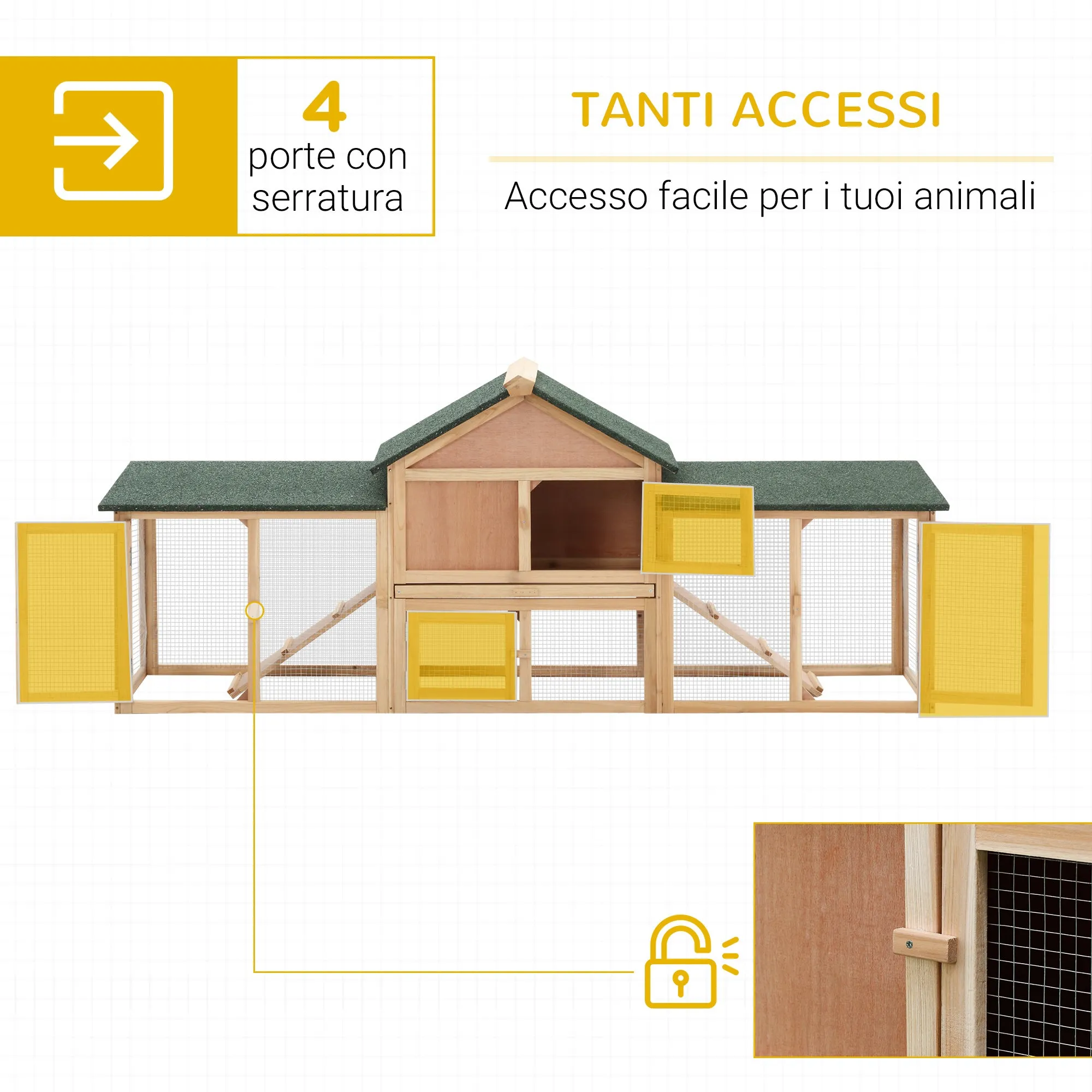 Rabbit Cage, Enclosed Rabbit Hutch with Ramps, Waterproof Roof and Removable Tray 210 x 45.5 x 84.5 cm - Image 3