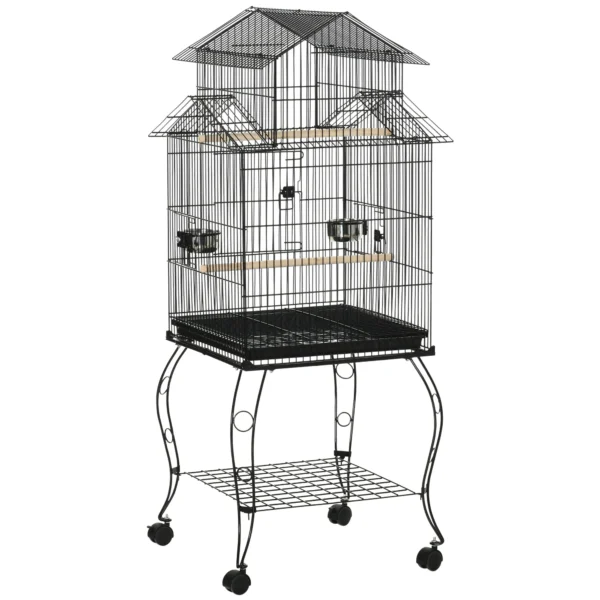 Indoor Wooden Bird Cage with Tray, 4 Wheels and Perch, 50x49x137cm