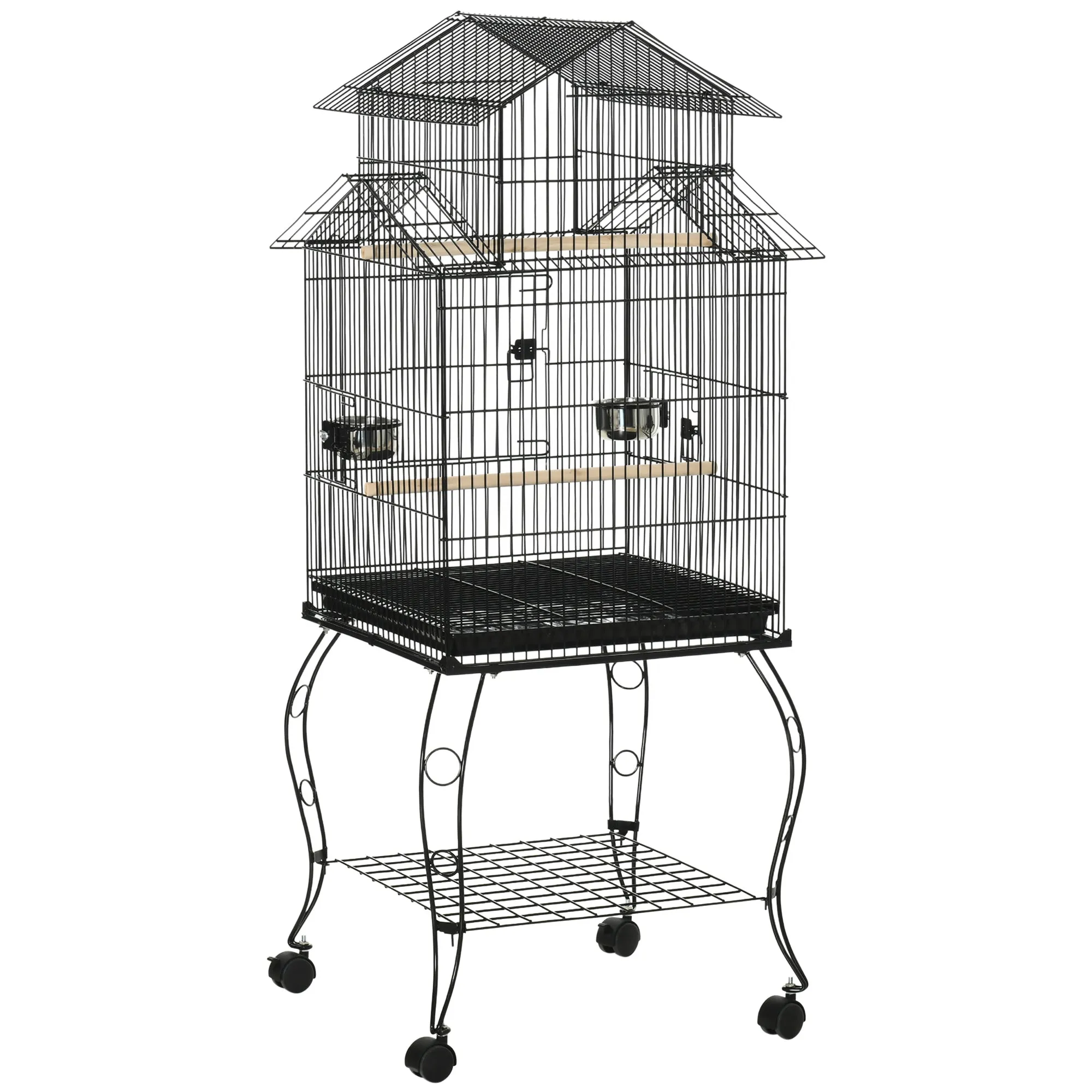 Indoor Wooden Bird Cage with Tray, 4 Wheels and Perch, 50x49x137cm