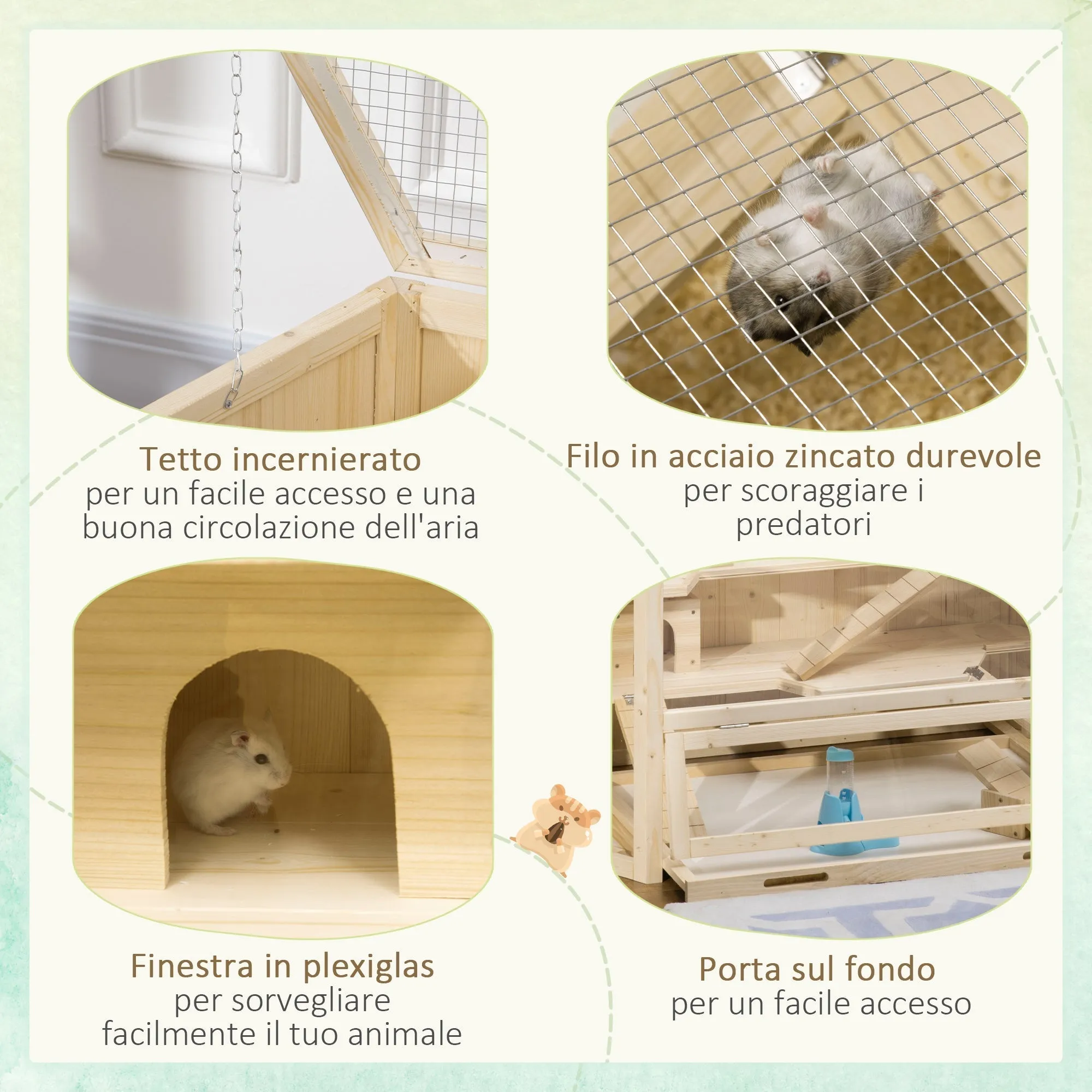 3-Tier Wooden Hamster House with Opening Roof and Transparent Wall, 115x60x55cm - Image 3