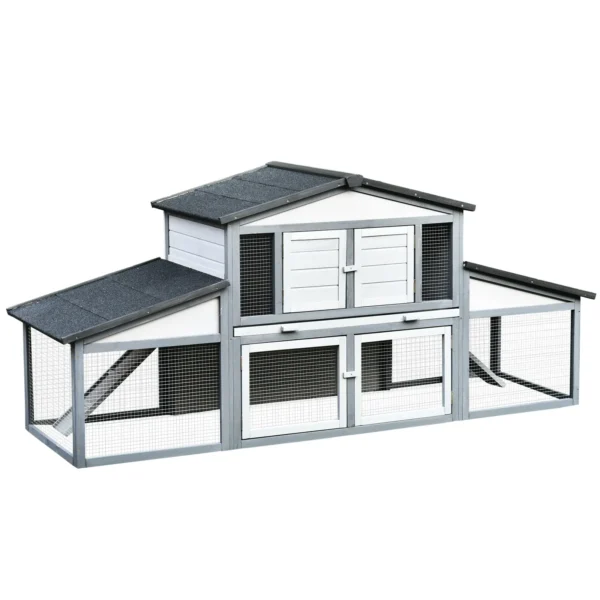 Outdoor Rabbit Hutch in Wood and Metal, Cage for 2-3 Rabbits or Rodents, Grey and White 225x70x100cm