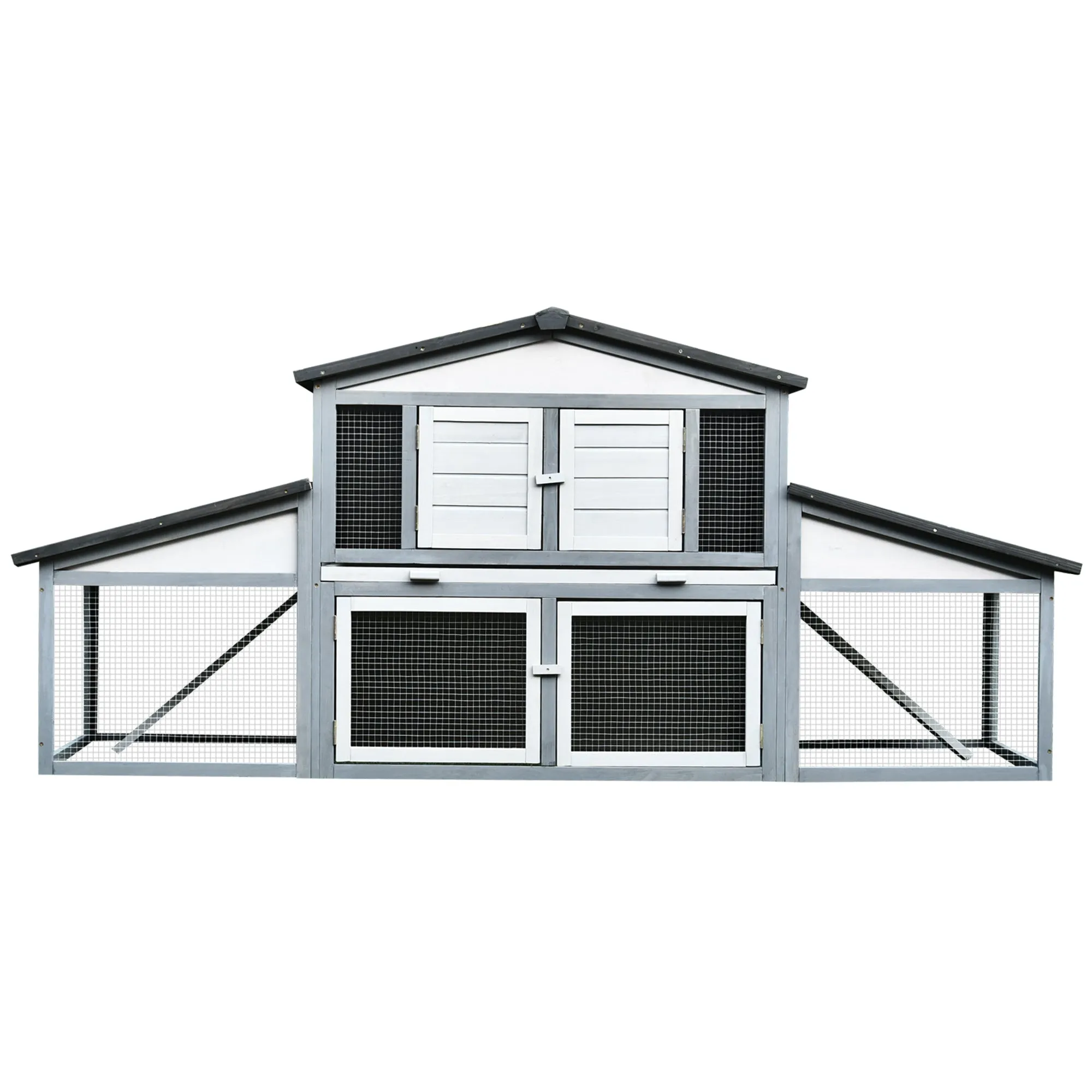 Outdoor Rabbit Hutch in Wood and Metal, Cage for 2-3 Rabbits or Rodents, Grey and White 225x70x100cm - Image 3