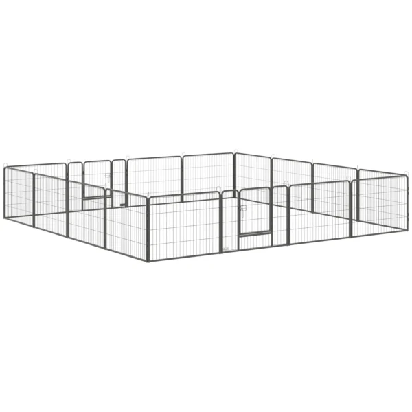 Dog and Puppy Playpen with 16 Modular Panels and 2 Entrances, 80x1.5x60cm