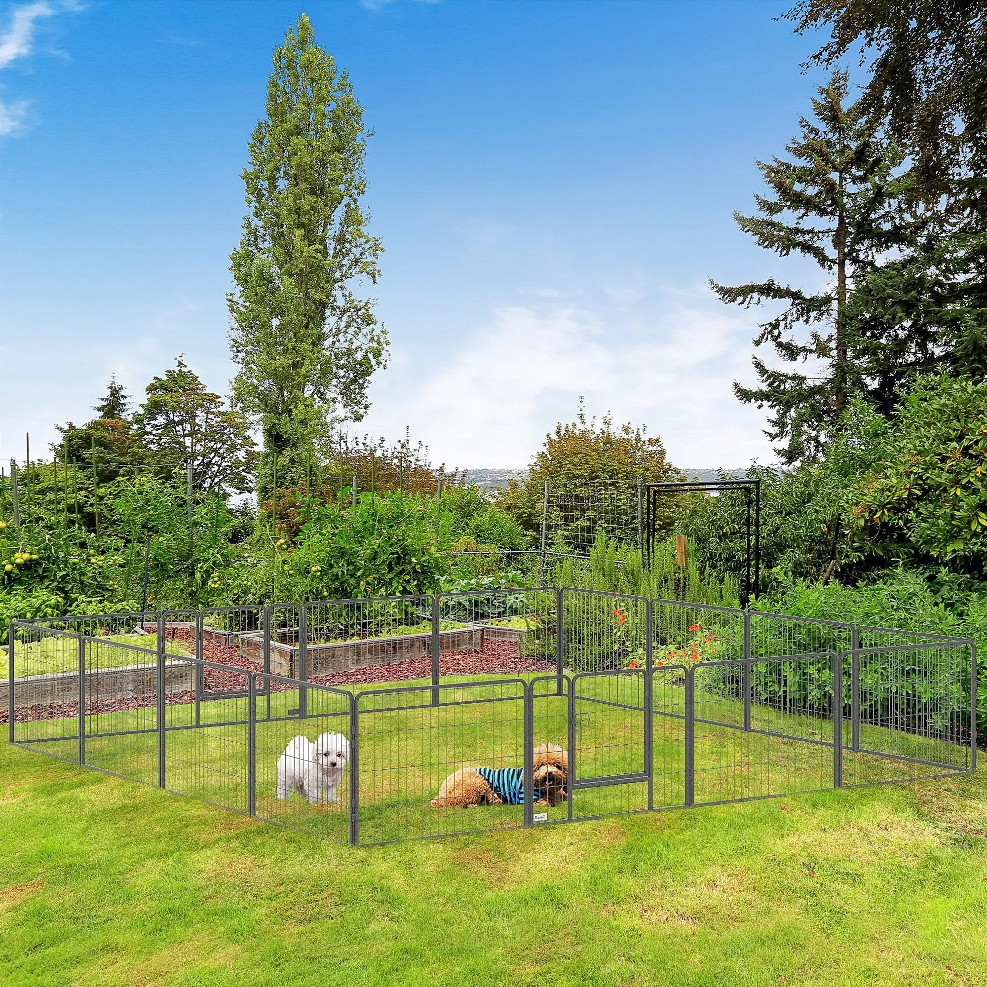 Dog and Puppy Playpen with 16 Modular Panels and 2 Entrances, 80x1.5x60cm - Image 2