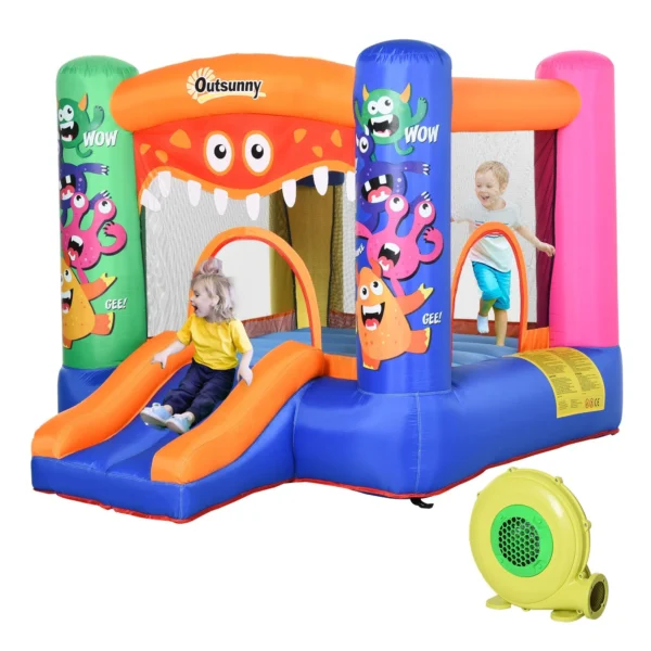 Inflatable Playhouse Giant Bouncy Castle for Kids 3-8 Years Old Colorful Bouncy Trampoline with Slide and Basketball Hoop 250cmx180cmx175cm