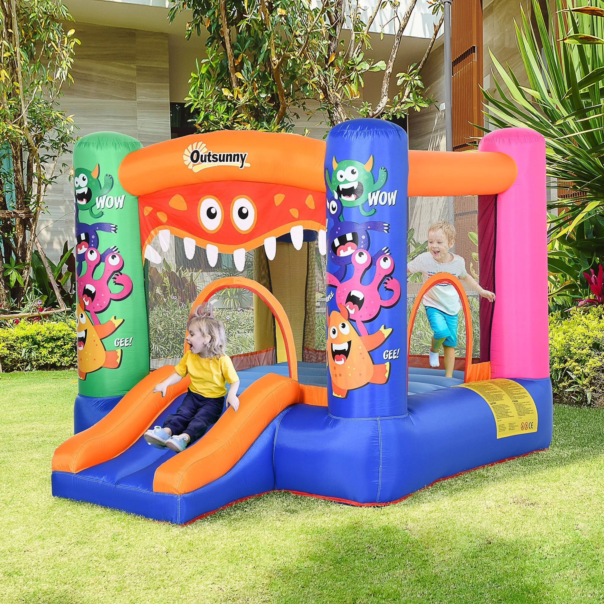 Inflatable Playhouse Giant Bouncy Castle for Kids 3-8 Years Old Colorful Bouncy Trampoline with Slide and Basketball Hoop 250cmx180cmx175cm - Image 2