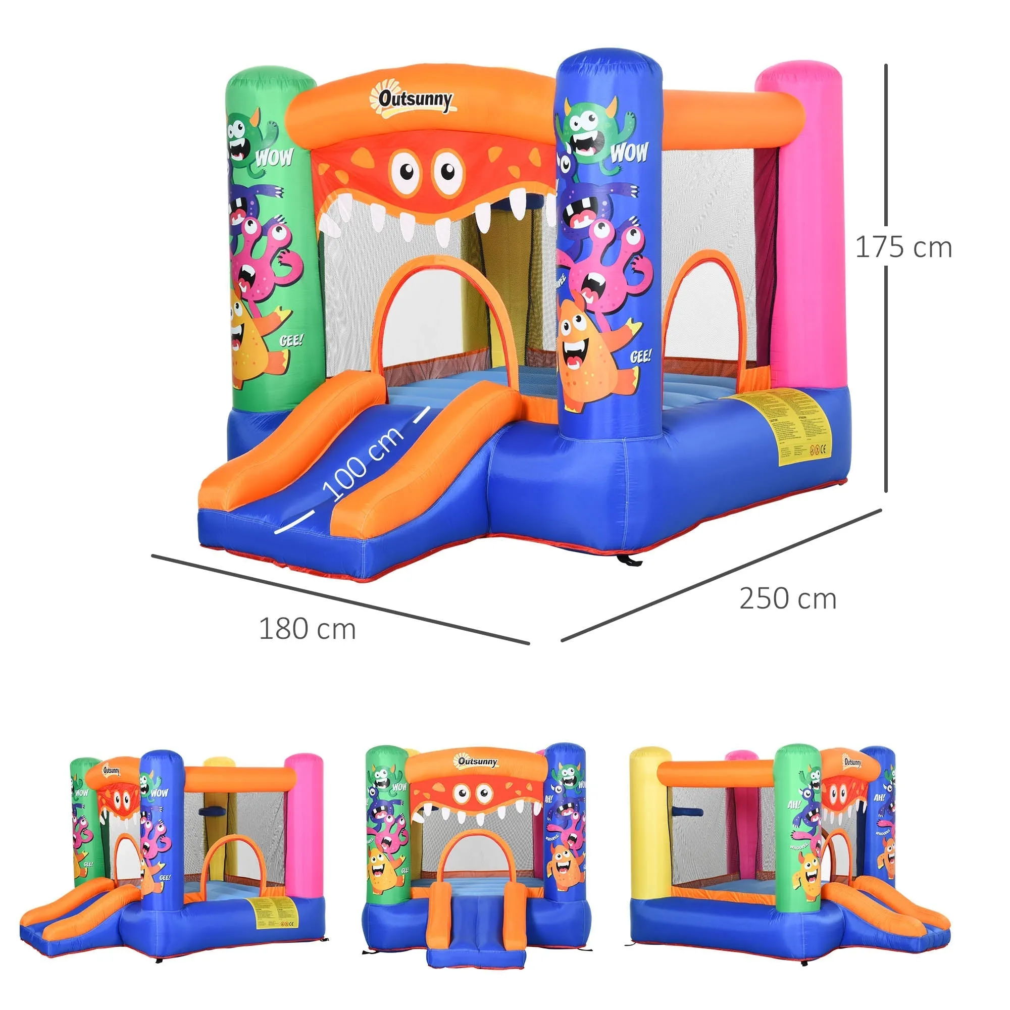 Inflatable Playhouse Giant Bouncy Castle for Kids 3-8 Years Old Colorful Bouncy Trampoline with Slide and Basketball Hoop 250cmx180cmx175cm - Image 3