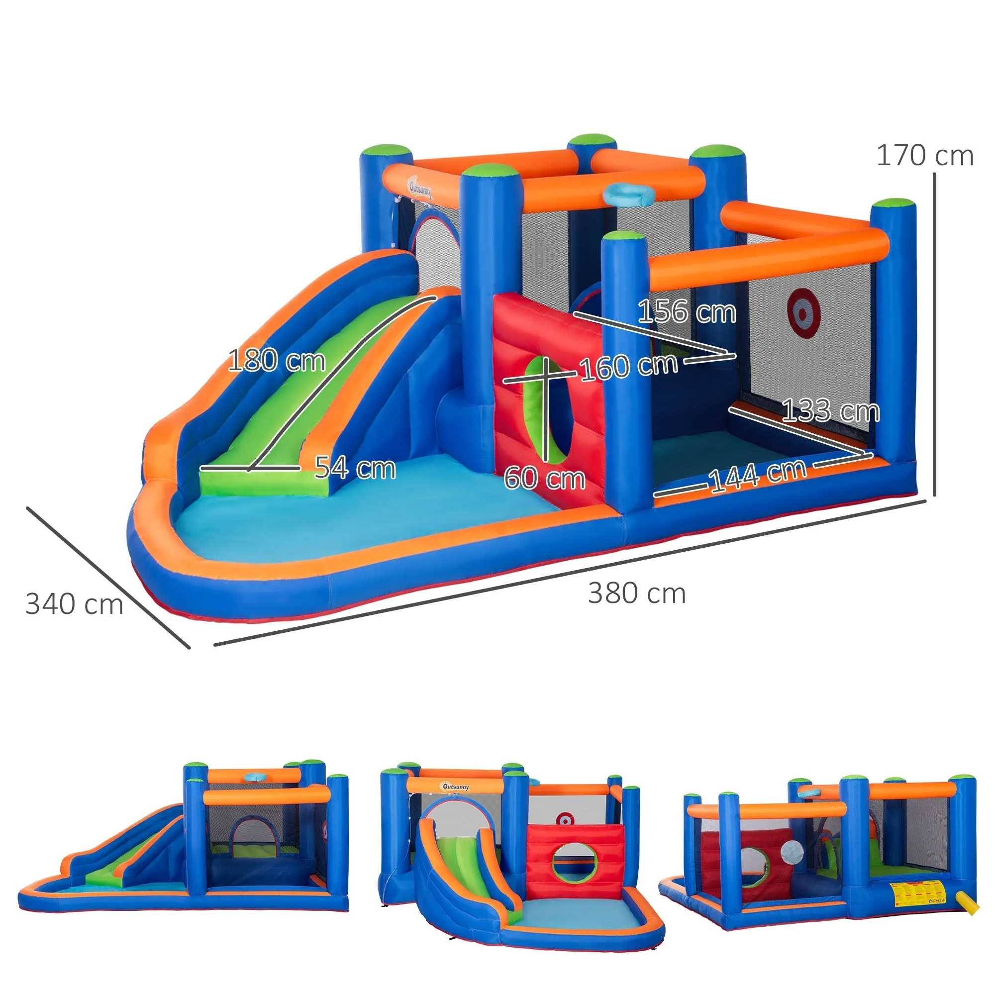 Inflatable Castle for Children 3-8 Years with Slide, Trampoline and Pool, 380x340x170cm - Image 3