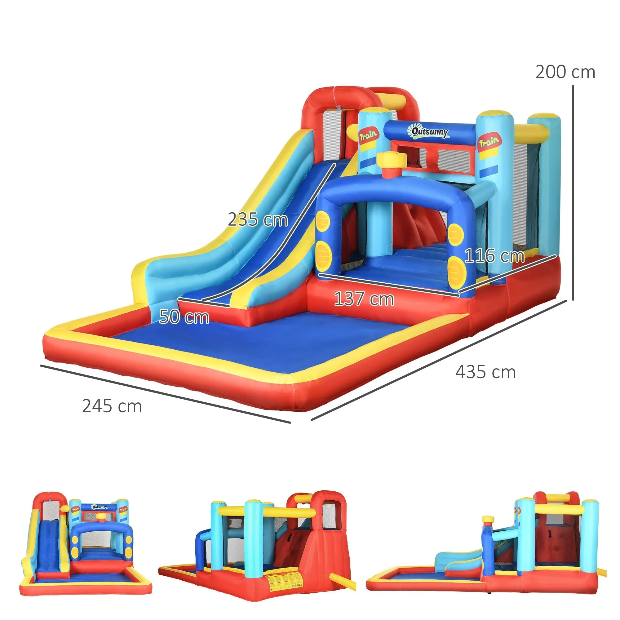 Inflatable Castle for Children 3-8 Years with Trampoline, Slide and Pool, 435x245x200cm - Image 3