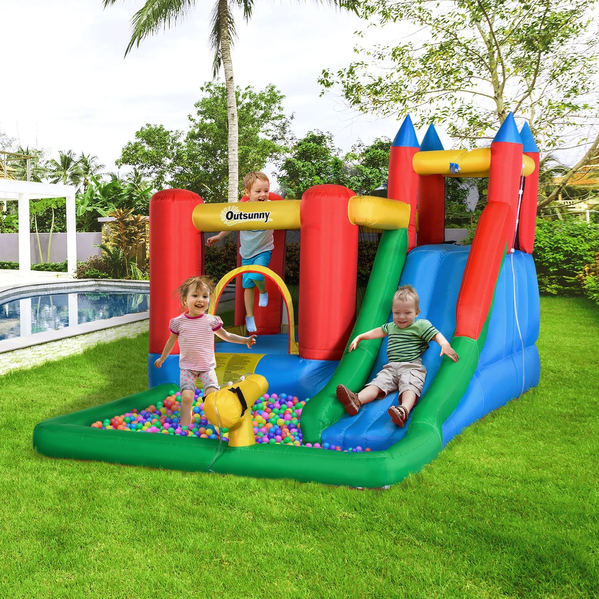 Inflatable Game for Children 3-8 Years with Slide, Trampoline, Pool, max 4 Children, 330x245x215cm - Image 2