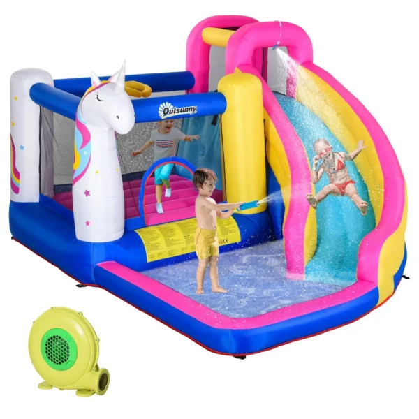 Inflatable Bouncy Castle for Kids with Slide, Pool and Basketball Hoop, Giant Inflatable Bouncy Game for 3 Children, 360x305x210 cm
