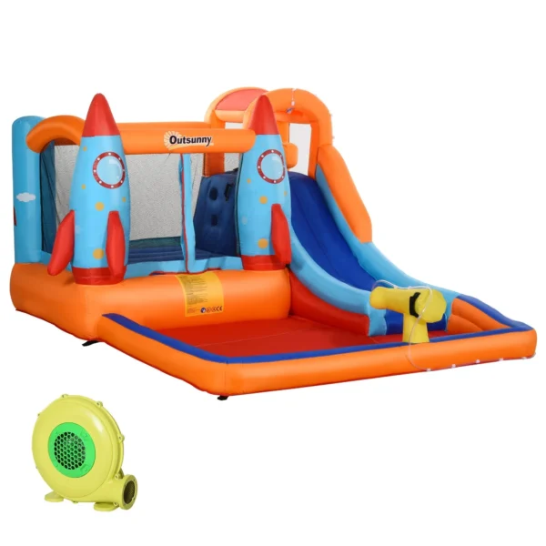 Inflatable Castle for Children, Pool with Slide and Trampoline, Electric Pump, 350x250x185cm, Multicolored