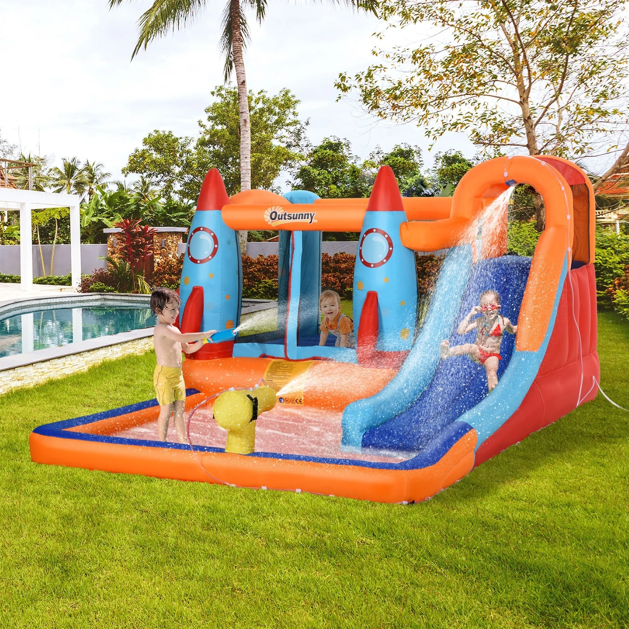 Inflatable Castle for Children, Pool with Slide and Trampoline, Electric Pump, 350x250x185cm, Multicolored - Image 2