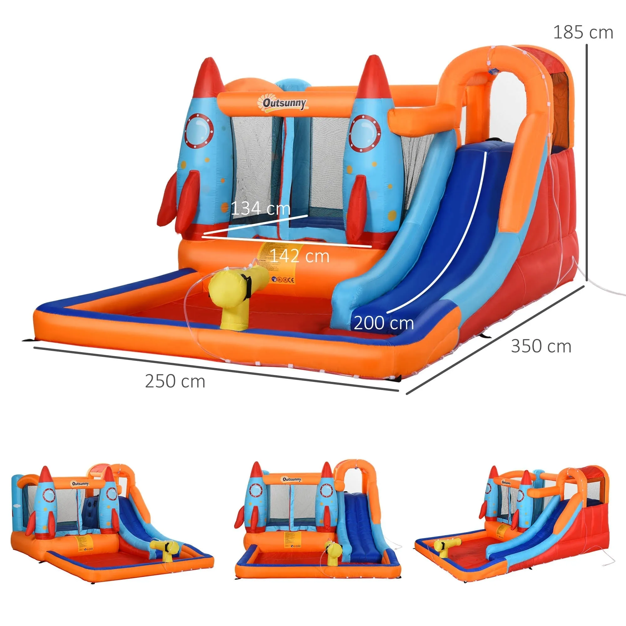 Inflatable Castle for Children, Pool with Slide and Trampoline, Electric Pump, 350x250x185cm, Multicolored - Image 3