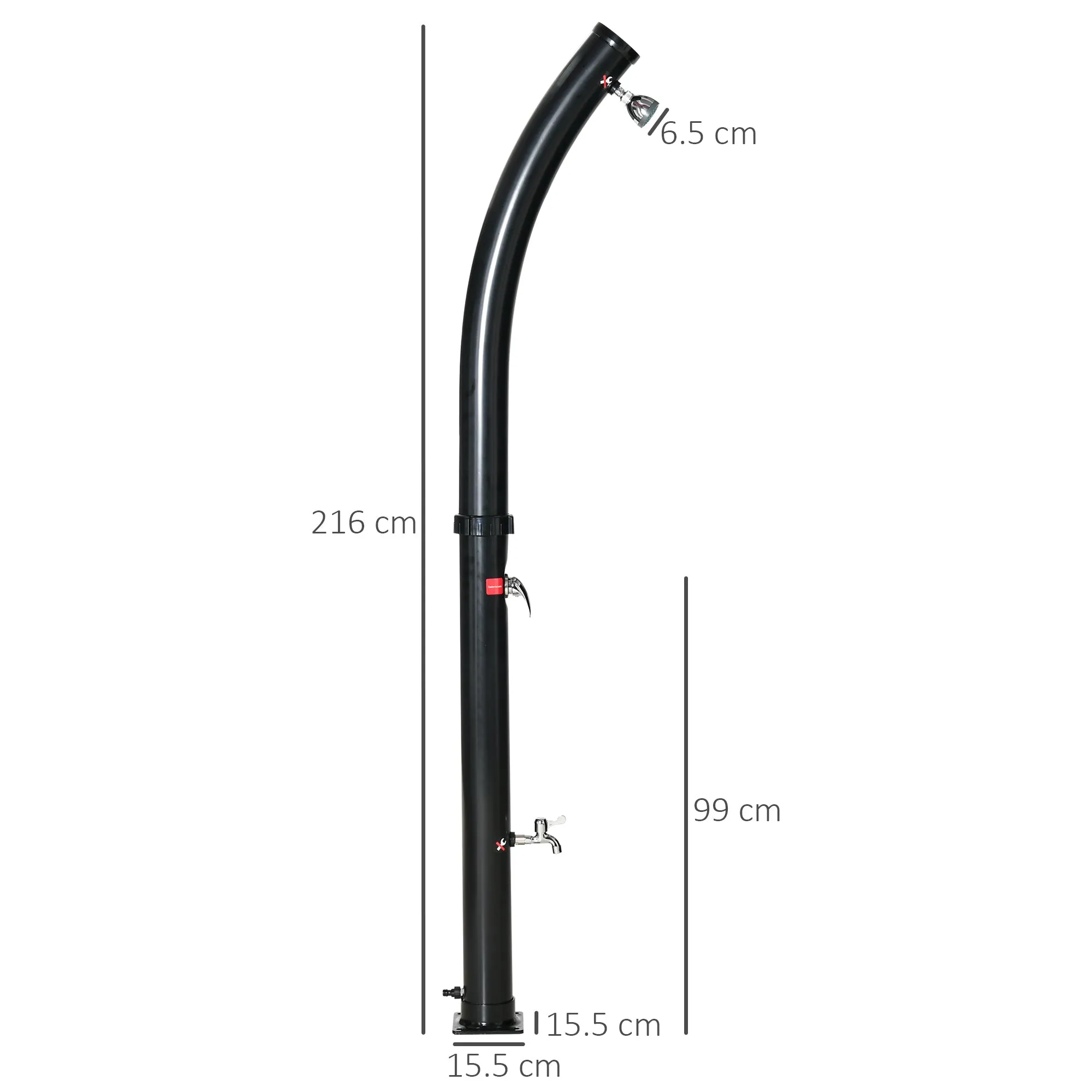 60° Heated Solar Shower for Outdoors with 20 Litre Tank and Mixer, Black - Image 3