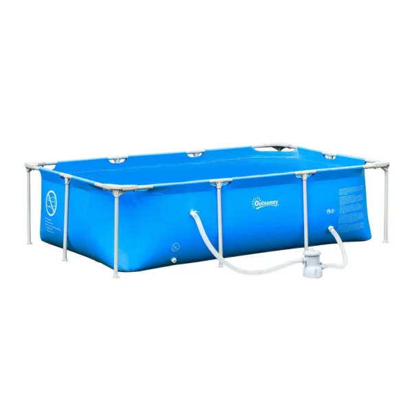 Freestanding Outdoor Pool, Rectangular Above Ground Pool with Filter and Valve in Steel and PVC, Blue, 252x152x65cm