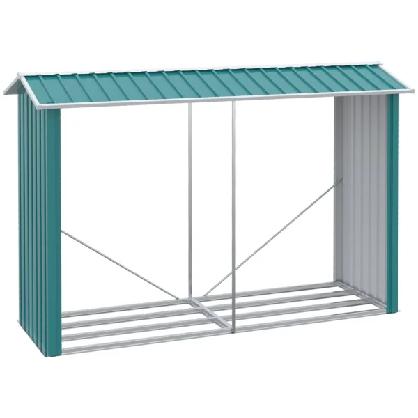 Woodshed with Galvanized Steel Frame and Raised Base, 240x 86x160cm, Green