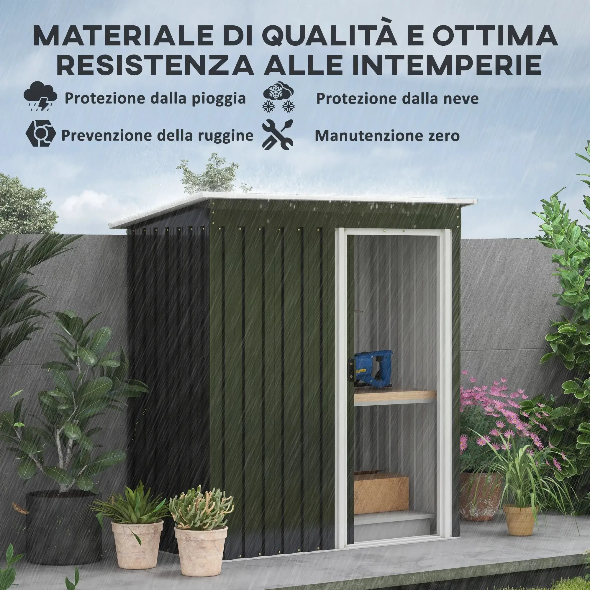 Garden Shed with Sloping Roof and Sliding Door, Galvanized Steel Garden Tool Shed, 1.16m², 163x89x182 cm, Black - Image 3