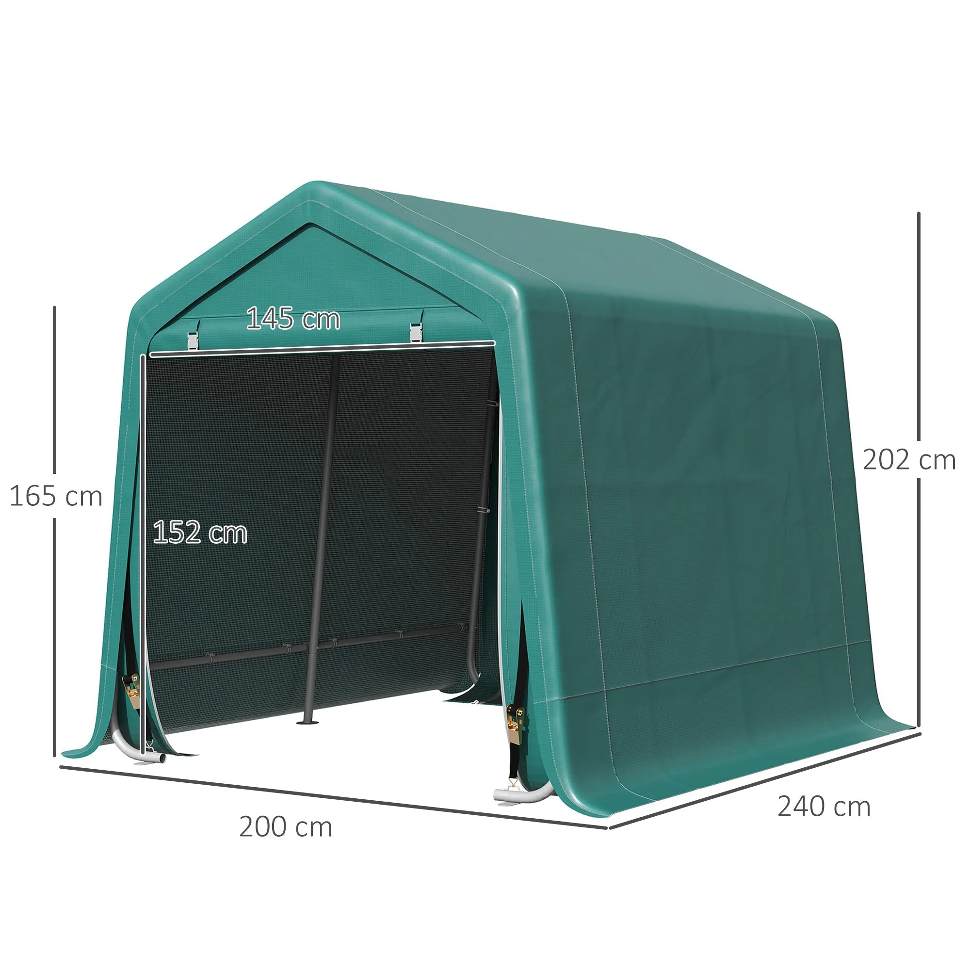 2.4x2m Outdoor Garage Tent for Motorcycles and Bicycles, Garden Tool Shed in Metal and PE Fabric, Green - Image 3