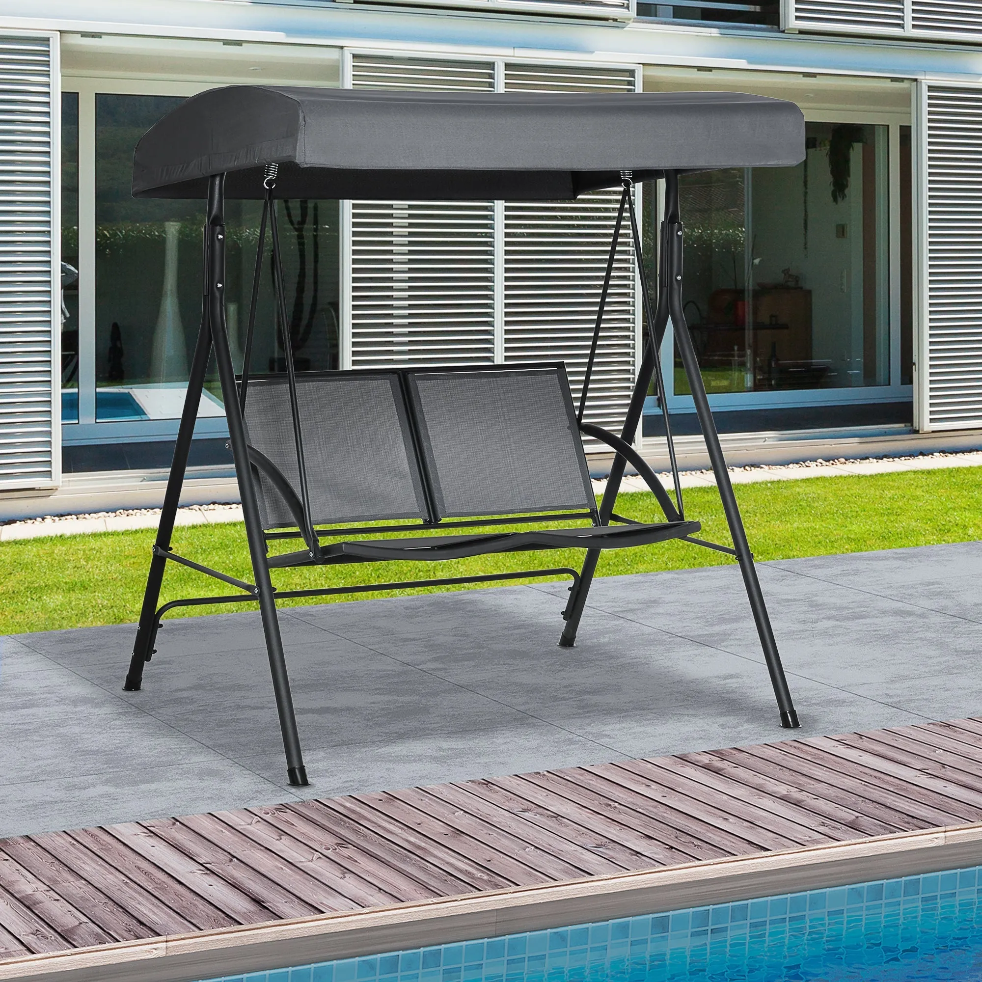 YORK | 2 Seater Garden Swing with Adjustable Canopy, 140x118x162cm Grey - Image 2
