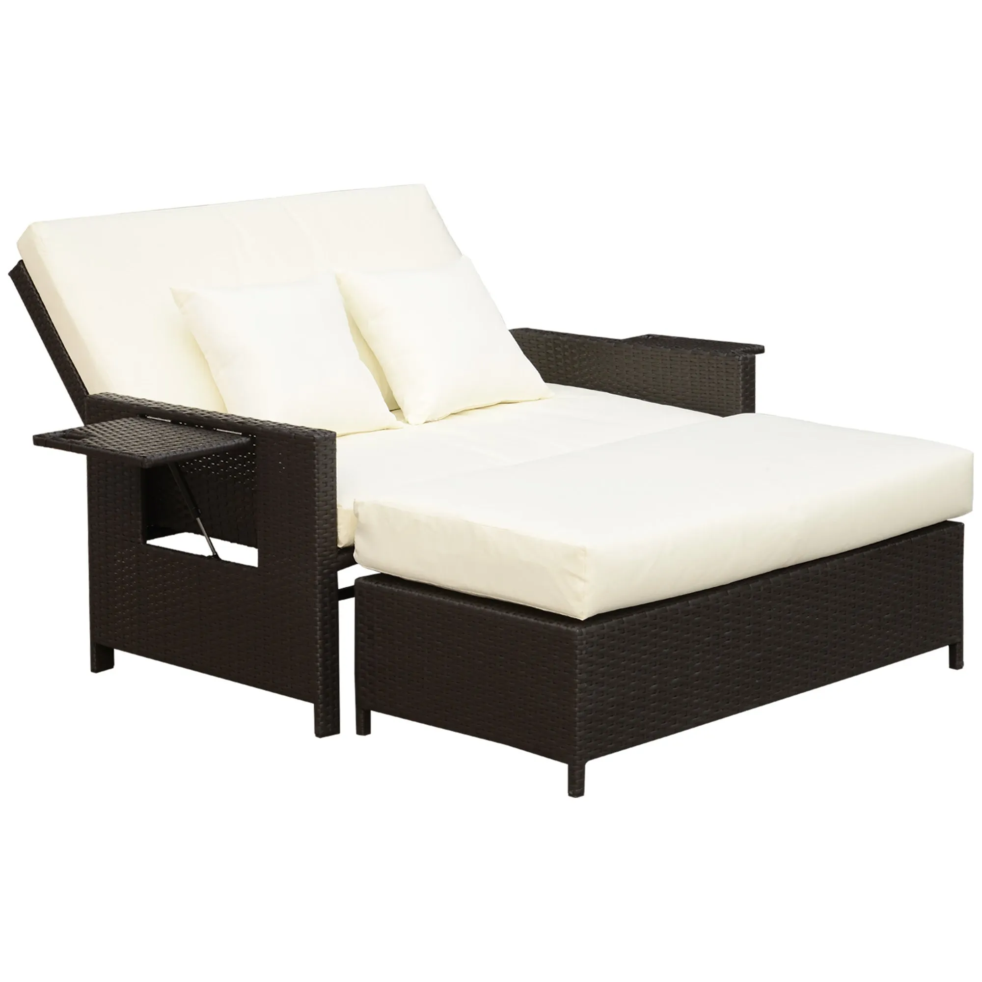 Modular Garden Sofa with Bench, Brown Rattan Garden Furniture, Space-Saving 2-Piece Set