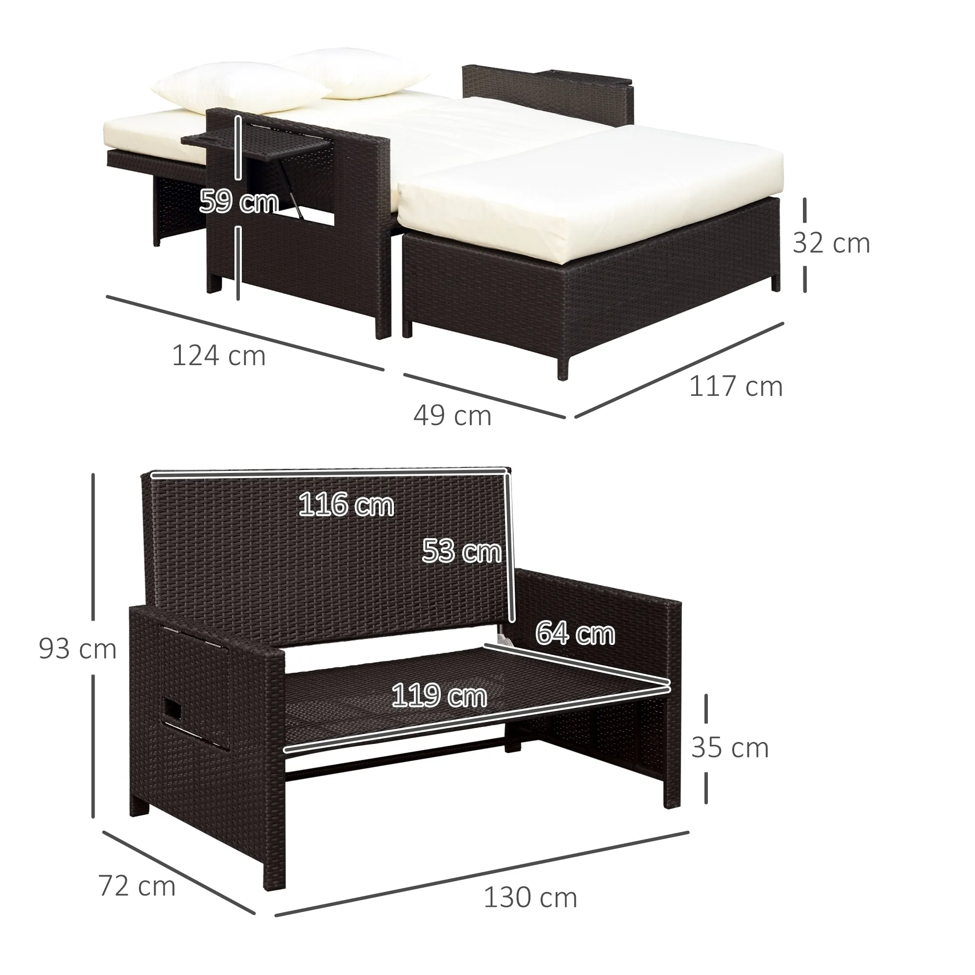 Modular Garden Sofa with Bench, Brown Rattan Garden Furniture, Space-Saving 2-Piece Set - Image 3