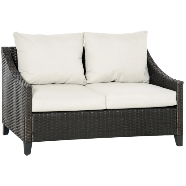 2-Seater PE Rattan Garden Sofa with Cushions, 132x70x74cm, Brown