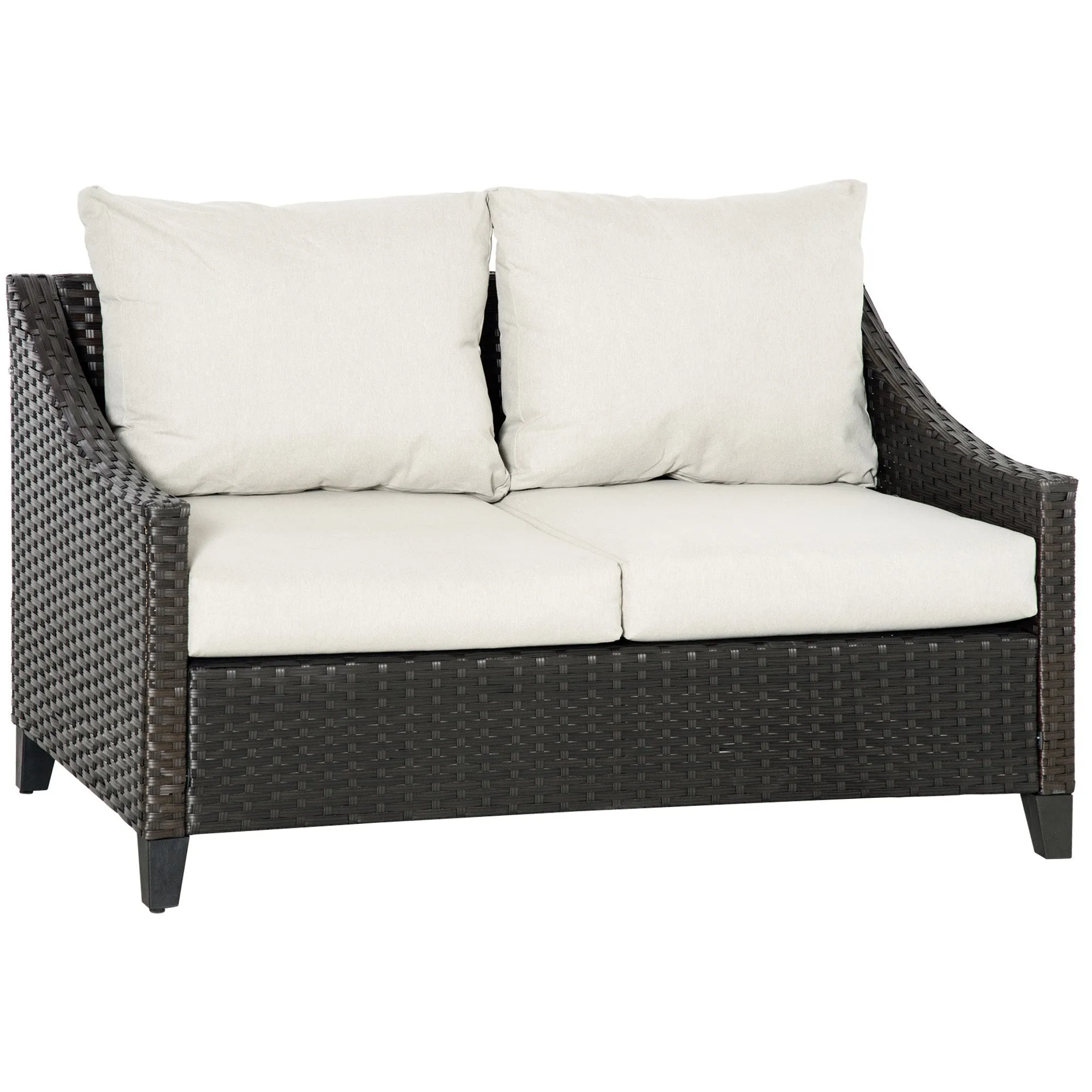 2-Seater PE Rattan Garden Sofa with Cushions, 132x70x74cm, Brown