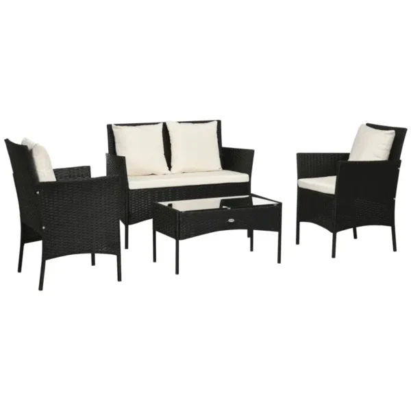 4-Piece Rattan Garden Set with 2 Chairs, 2-Seater Garden Armchair and Low Coffee Table