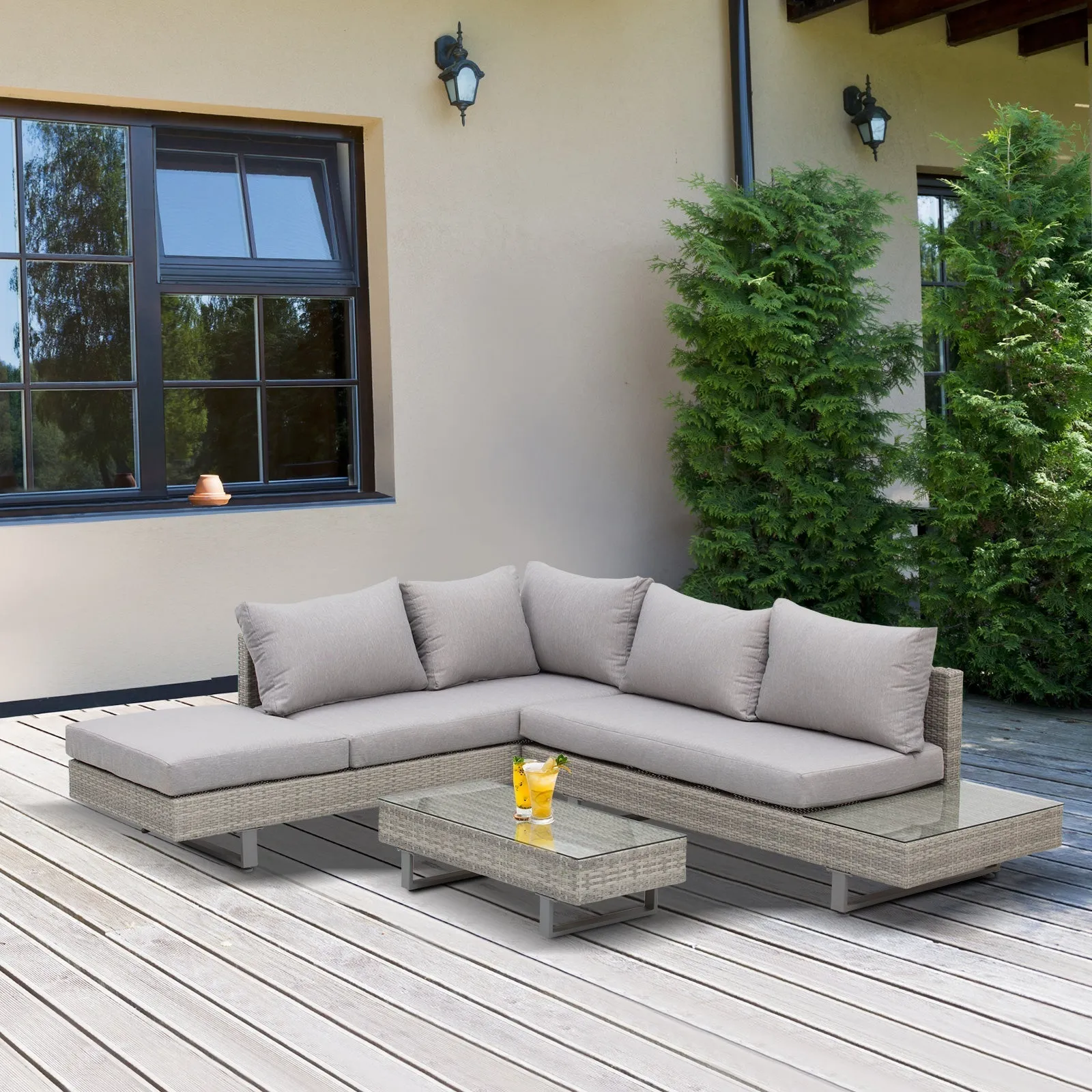 Outdoor Garden Set, Garden Lounge, Outdoor Sofa Set with Garden Table, Grey Rattan Garden Furniture - Image 2