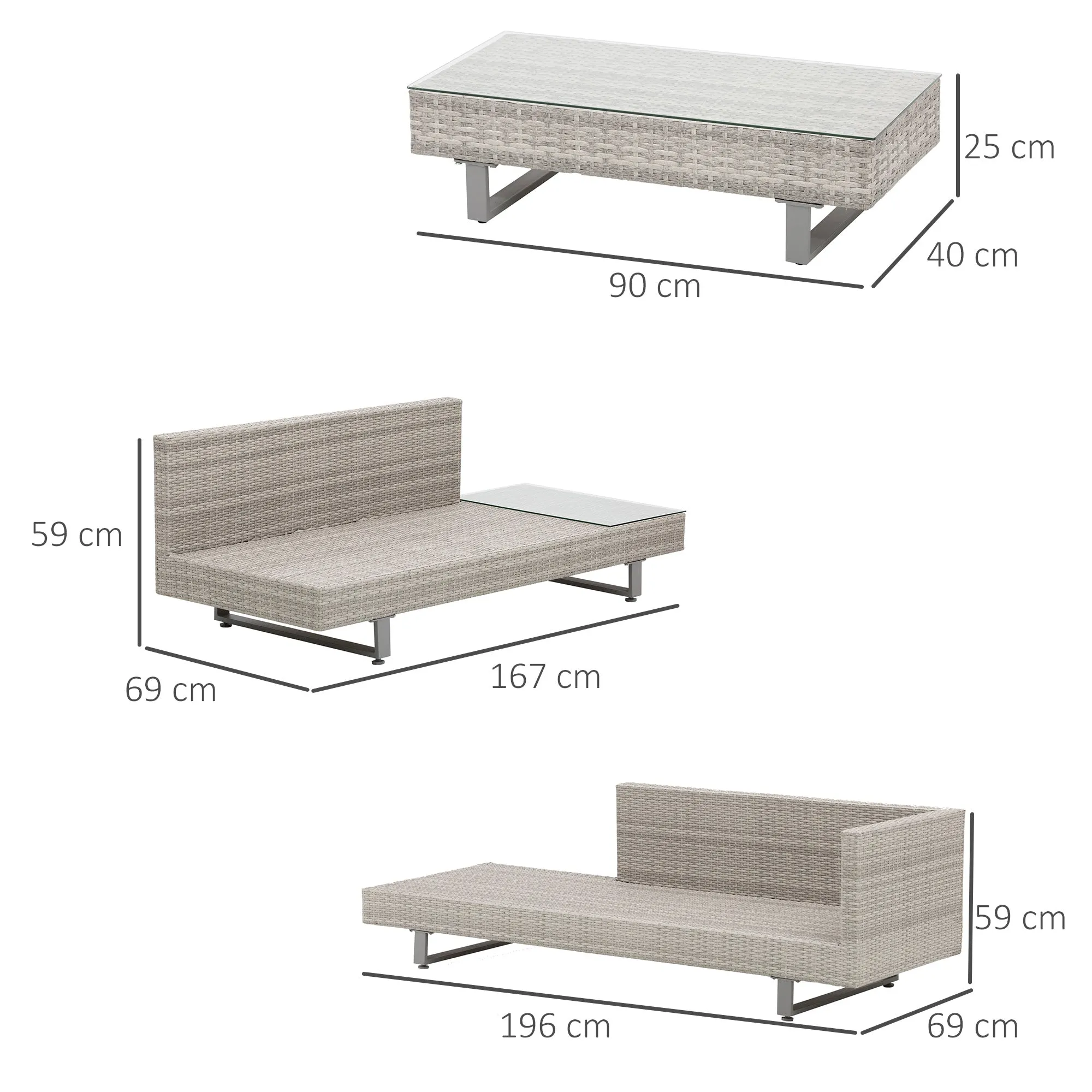Outdoor Garden Set, Garden Lounge, Outdoor Sofa Set with Garden Table, Grey Rattan Garden Furniture - Image 3