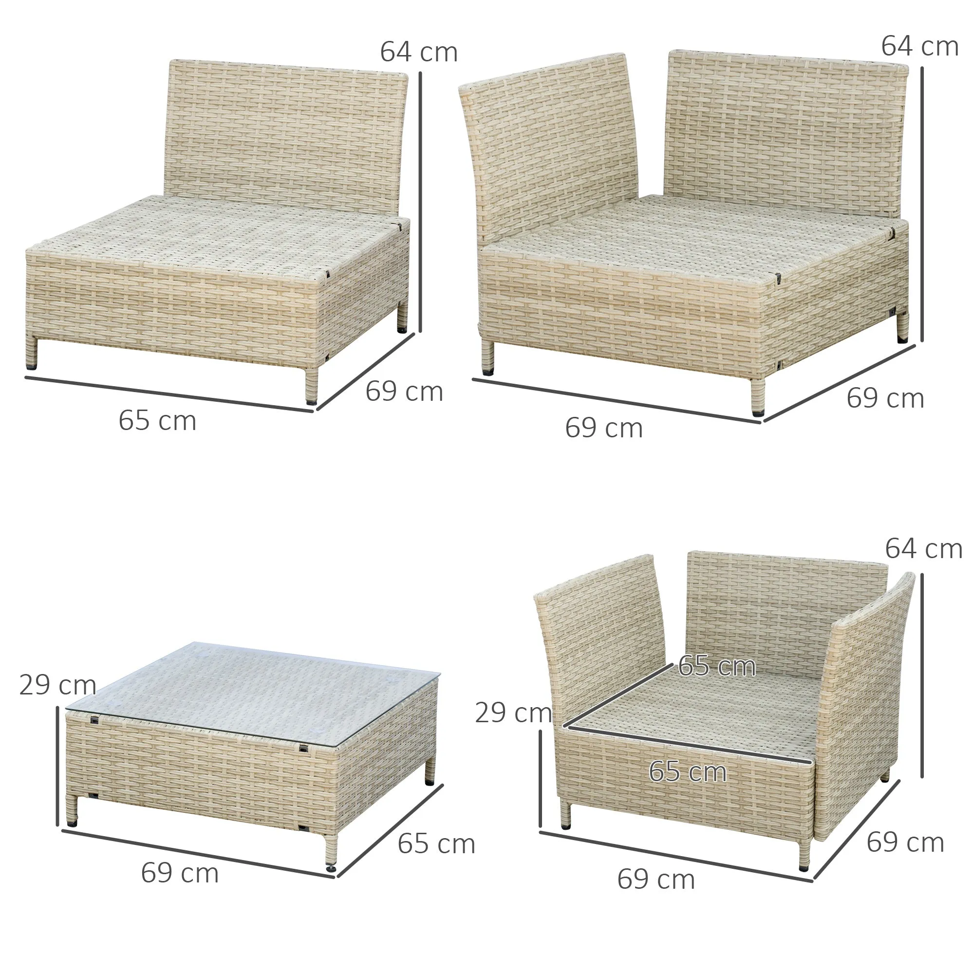 SOFIJA - 7 Piece Modular PE Rattan Garden Lounge Set with Cushions, Beige - Image 3