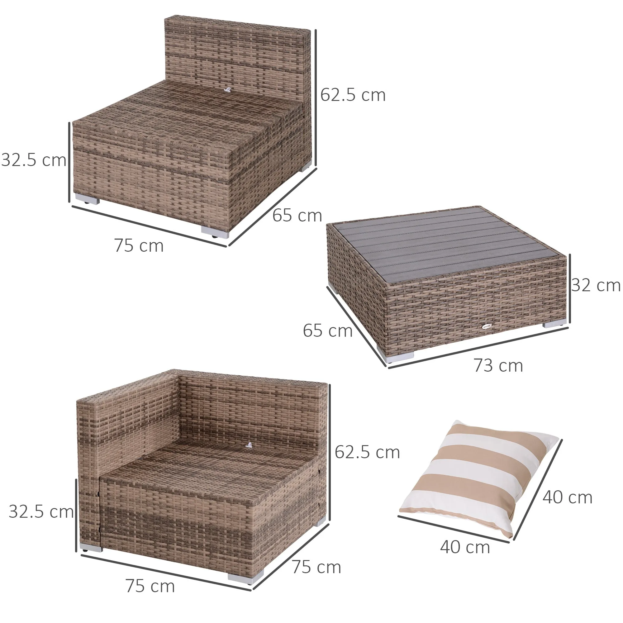 7-Piece Rattan Garden Lounge Set with Coffee Table and Modular Sofa with Cushions, Grey - Image 3