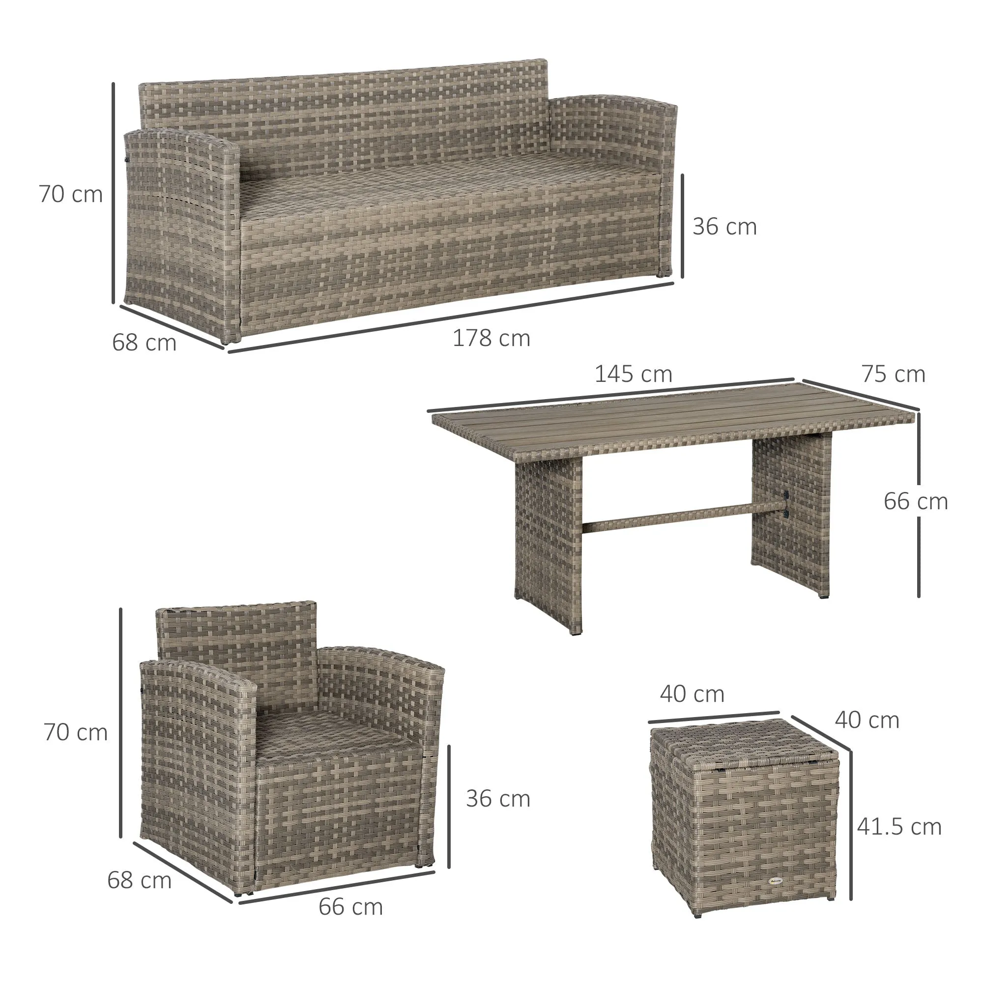 ROYALS - PE Rattan Garden Lounge Set with 3 Seater Sofa, 2 Armchairs, 2 Stools and Table, Grey - Image 3