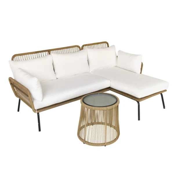 SUMMERLOVIN' | Boho Chic Rattan Garden Set with Corner Sofa and Coffee Table, Beige and Coffee