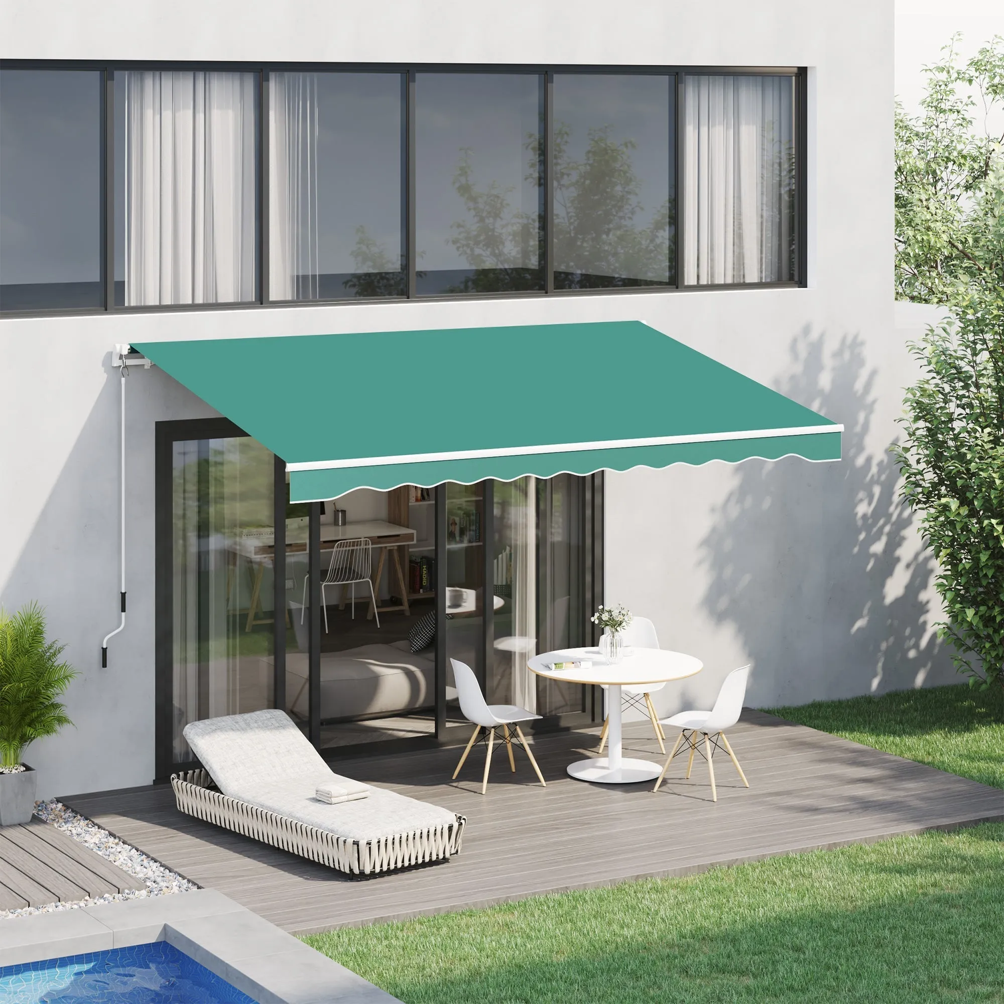 3x2.5m Aluminum and Polyester Cranked Retractable Awning, Dark Green - Image 2