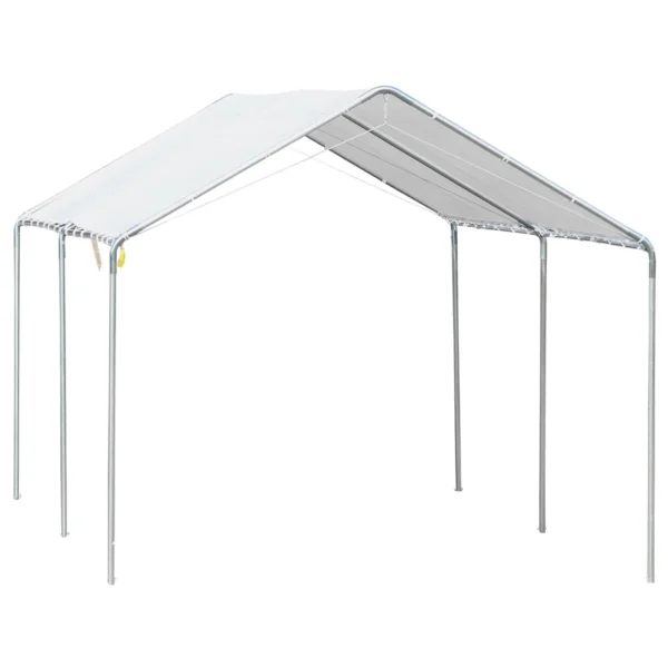 Galvanized Steel Car Awning with Anchoring Kit, 5.95x2.94x2.6m - White