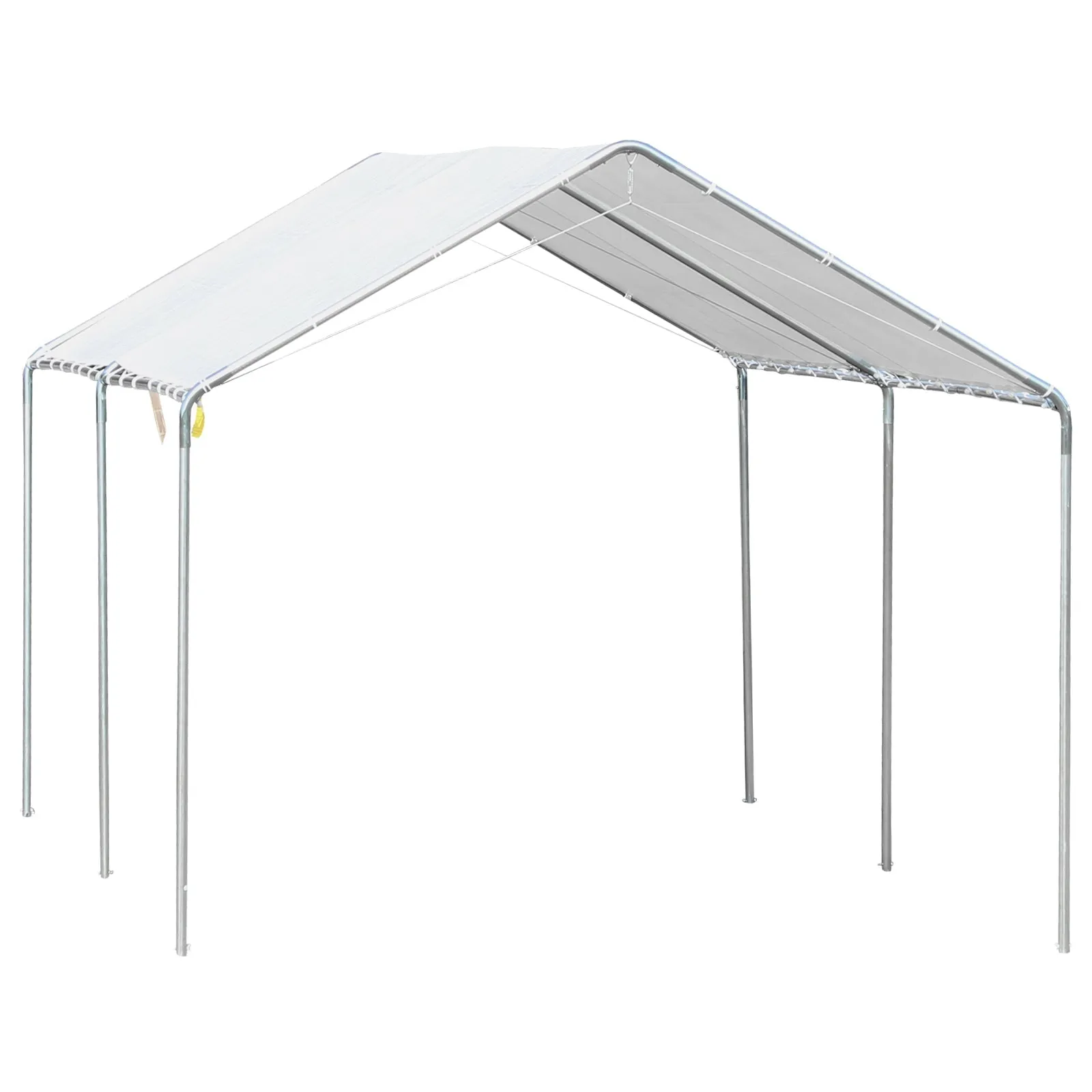 Galvanized Steel Car Awning with Anchoring Kit, 5.95x2.94x2.6m - White
