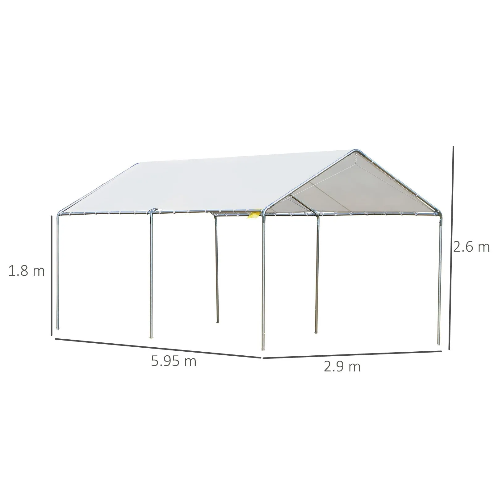 Galvanized Steel Car Awning with Anchoring Kit, 5.95x2.94x2.6m - White - Image 3