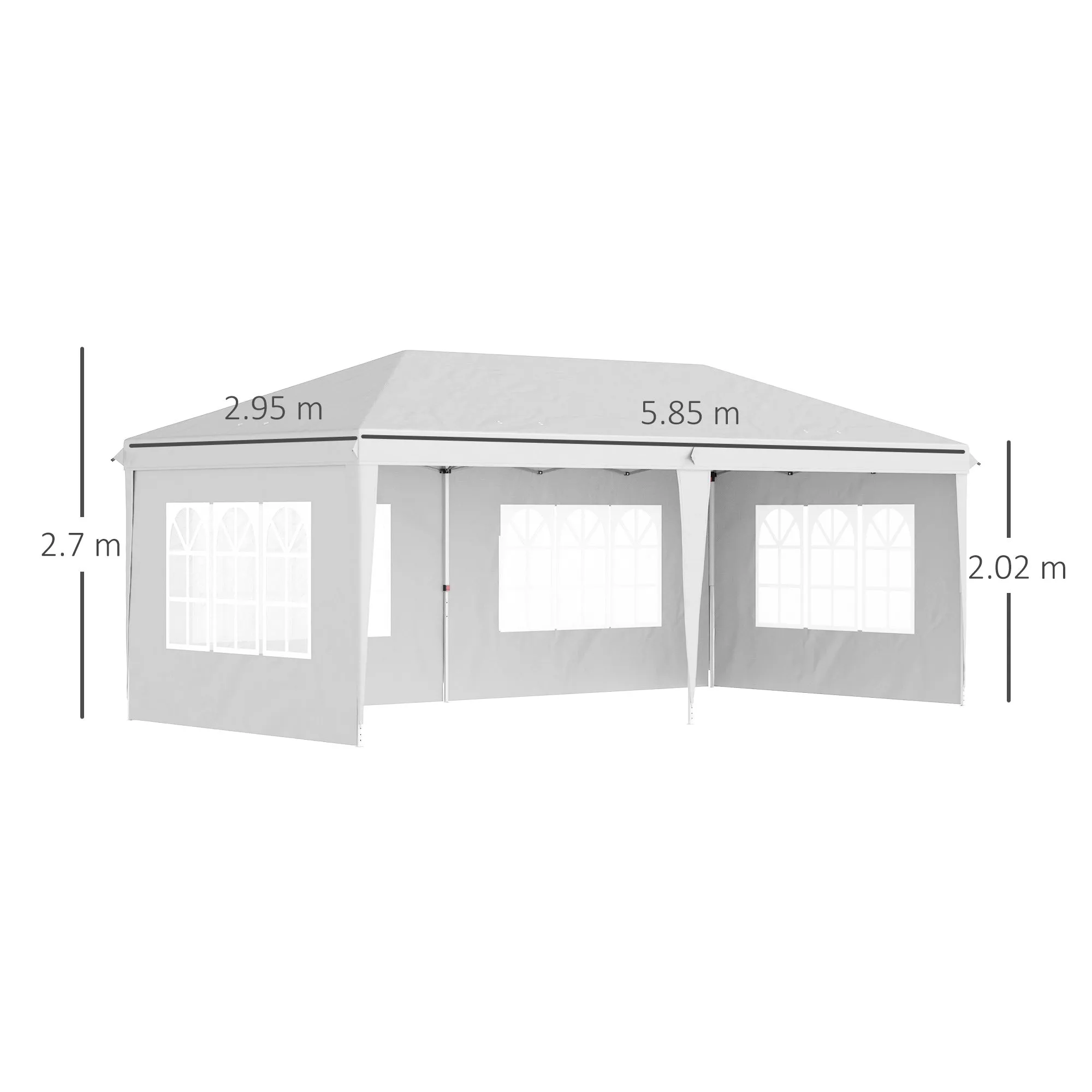 White Outdoor Gazebo with Height Adjustable Windows and Removable Curtains 5.9x3x2.7m - Image 3